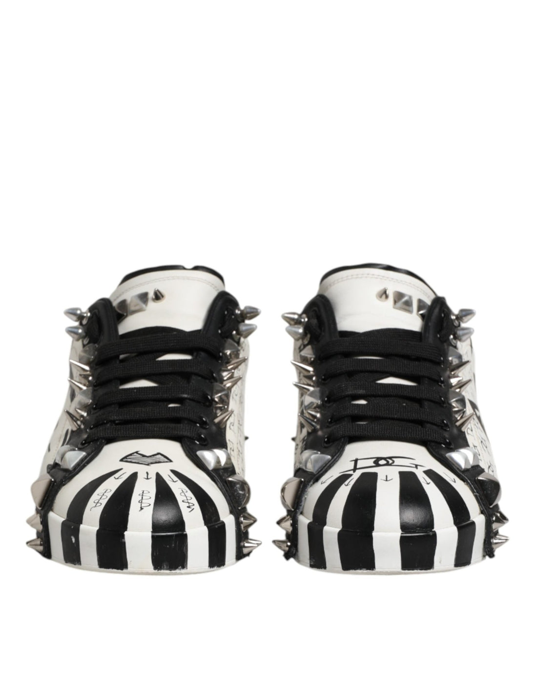 Dolce & Gabbana Black White Studded Low Top Sneakers Shoes - RIMODA