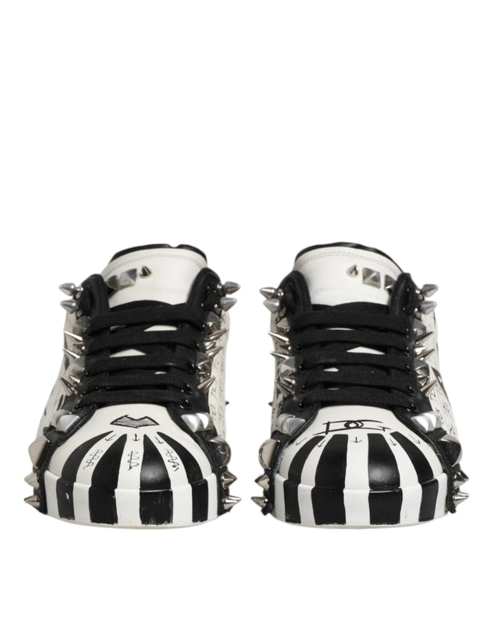 Dolce & Gabbana Black White Studded Low Top Sneakers Shoes - RIMODA