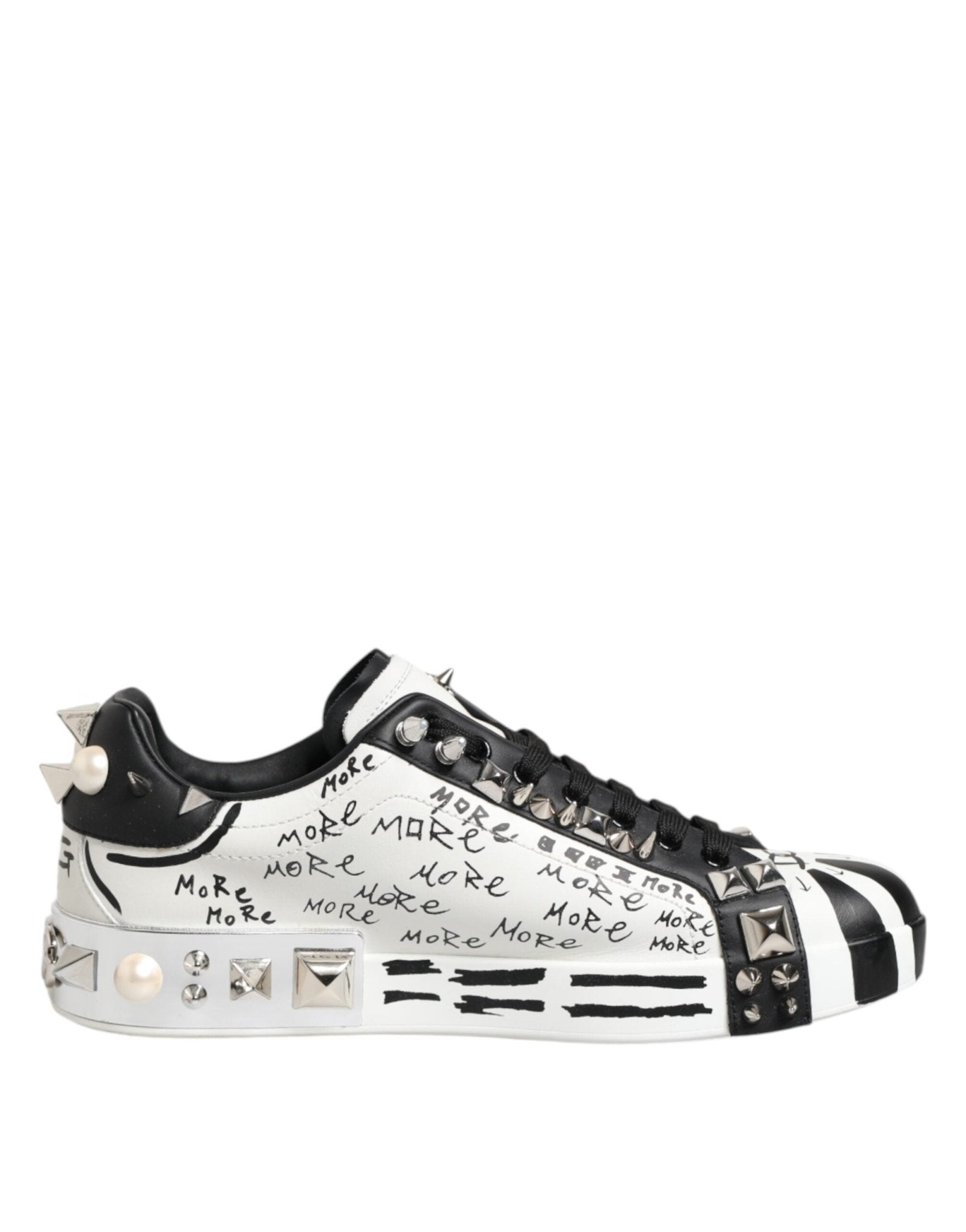 Dolce & Gabbana Black White Studded Low Top Sneakers Shoes - RIMODA