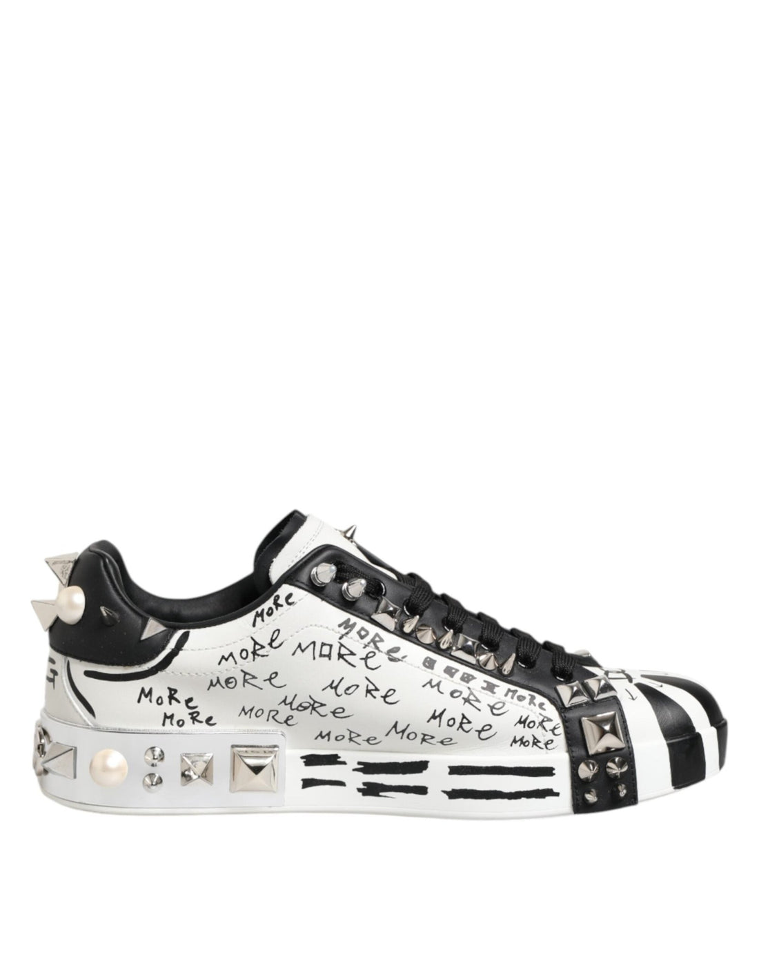 Dolce & Gabbana Black White Studded Low Top Sneakers Shoes - RIMODA