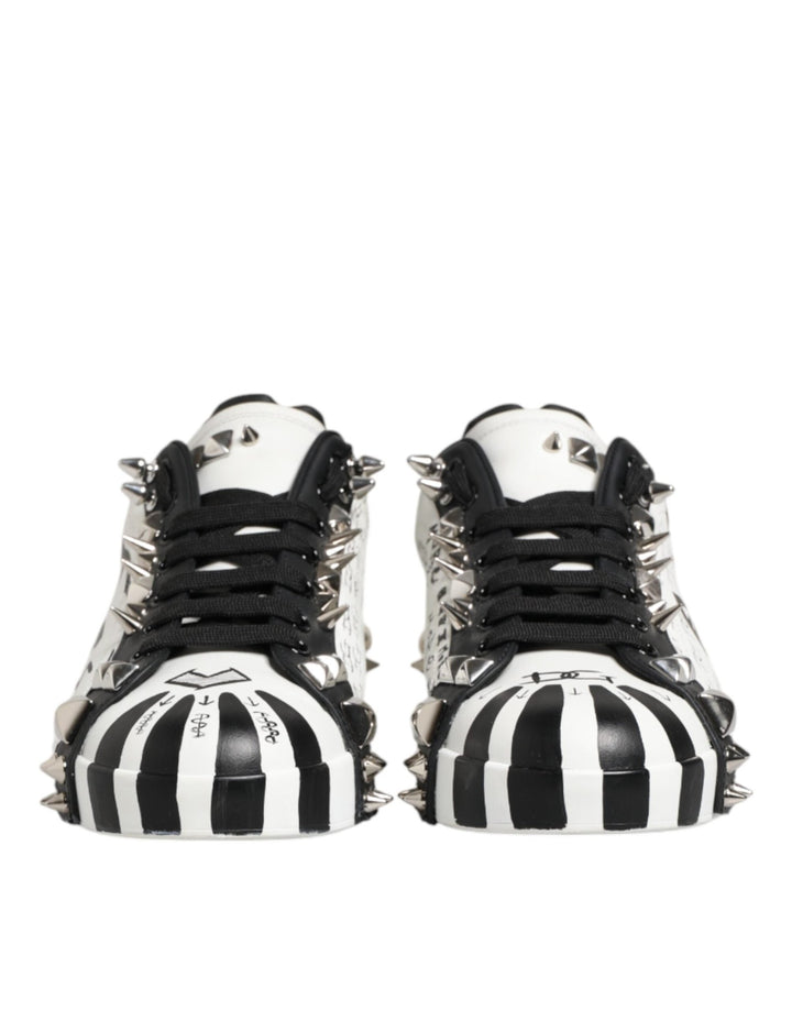 Dolce & Gabbana Black White Studded Low Top Sneakers Shoes - RIMODA