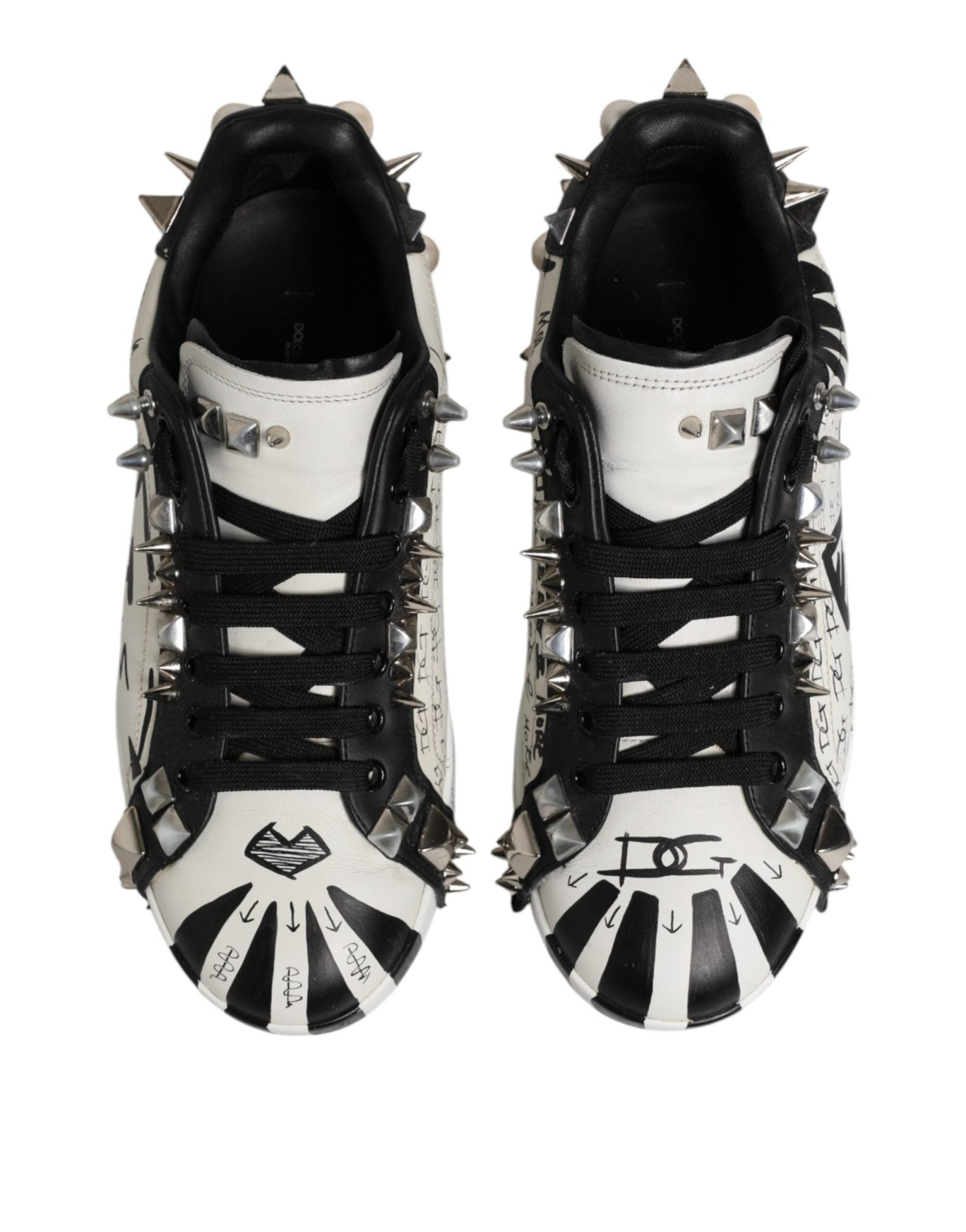 Dolce & Gabbana Black White Studded Low Top Sneakers Shoes - RIMODA