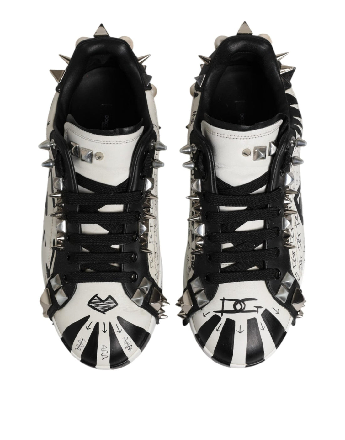 Dolce & Gabbana Black White Studded Low Top Sneakers Shoes - RIMODA
