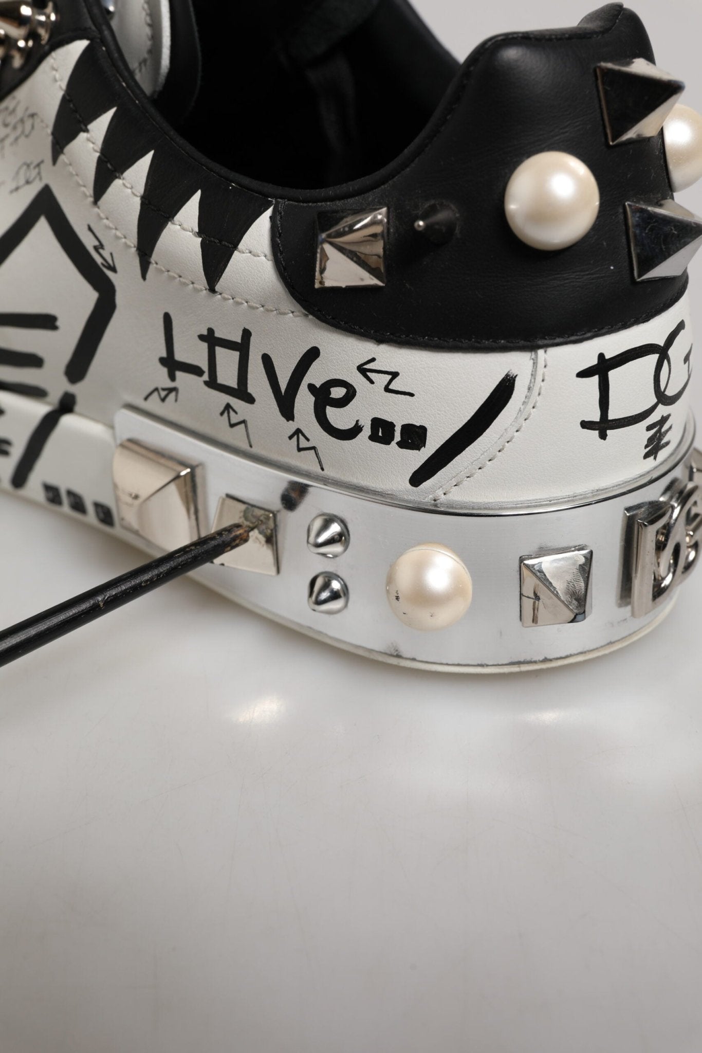 Dolce & Gabbana Black White Studded Low Top Sneakers Shoes - RIMODA