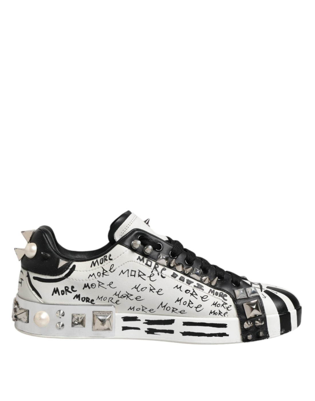 Dolce & Gabbana Black White Studded Low Top Sneakers Shoes - RIMODA