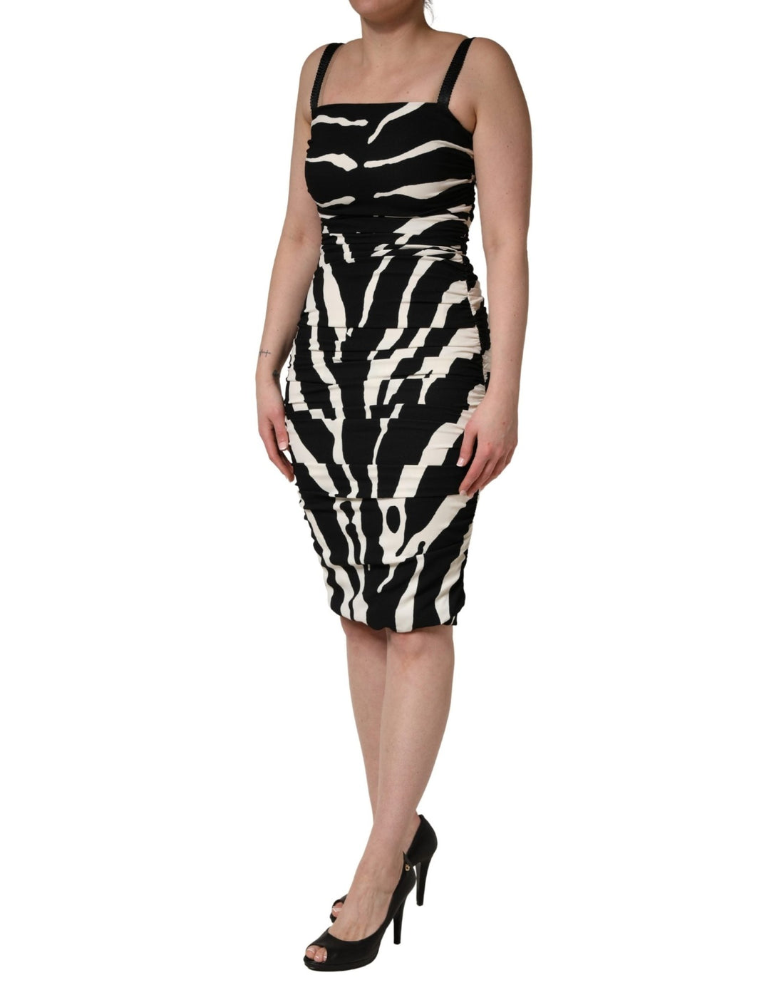 Dolce & Gabbana Black White Zebra Print CadyCalf Length Dress - RIMODA