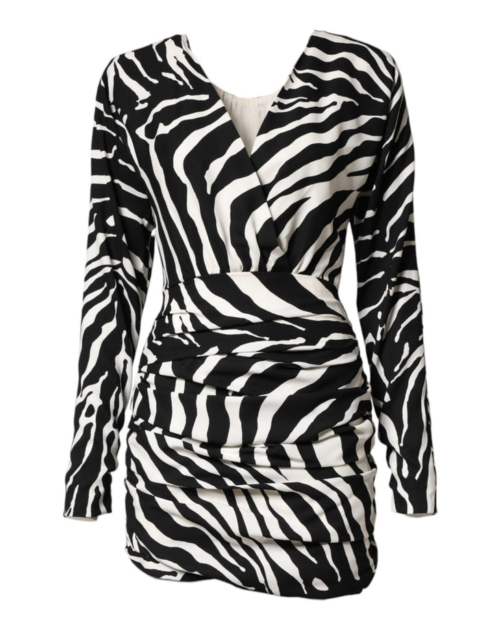 Dolce & Gabbana Black White Zebra Silk Sheath Mini Dress - RIMODA