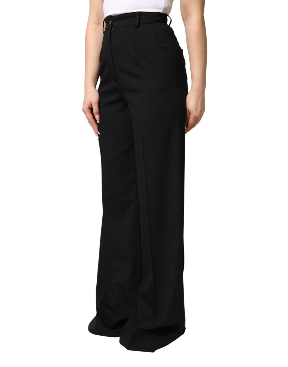Dolce & Gabbana Black Wool Blend Straight High Waist Pants - RIMODA