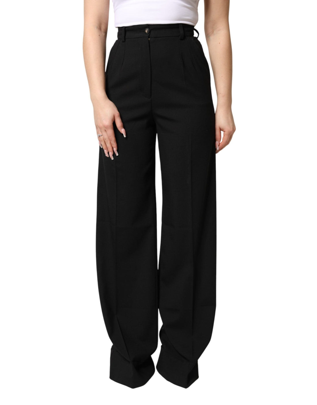 Dolce & Gabbana Black Wool Blend Straight High Waist Pants - RIMODA