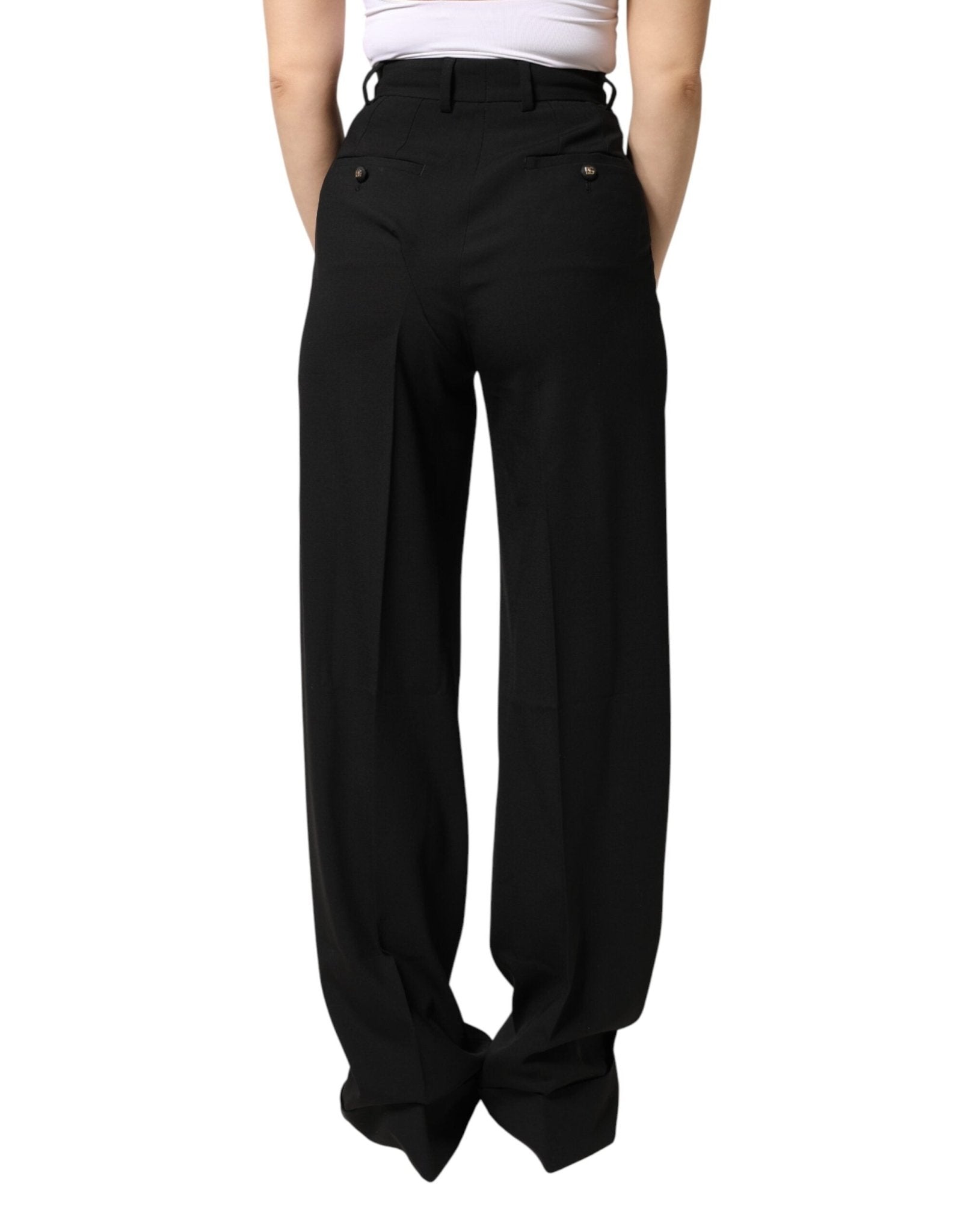 Dolce & Gabbana Black Wool Blend Straight High Waist Pants - RIMODA