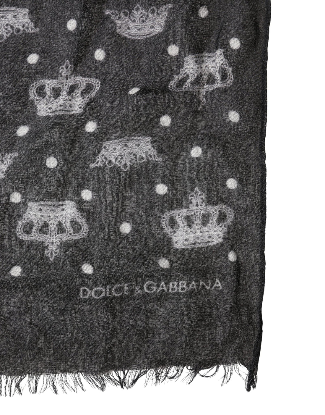 Dolce & Gabbana Black Wool Crown Print Fringe Neck Wrap 180cm x 65cm Scarf - RIMODA