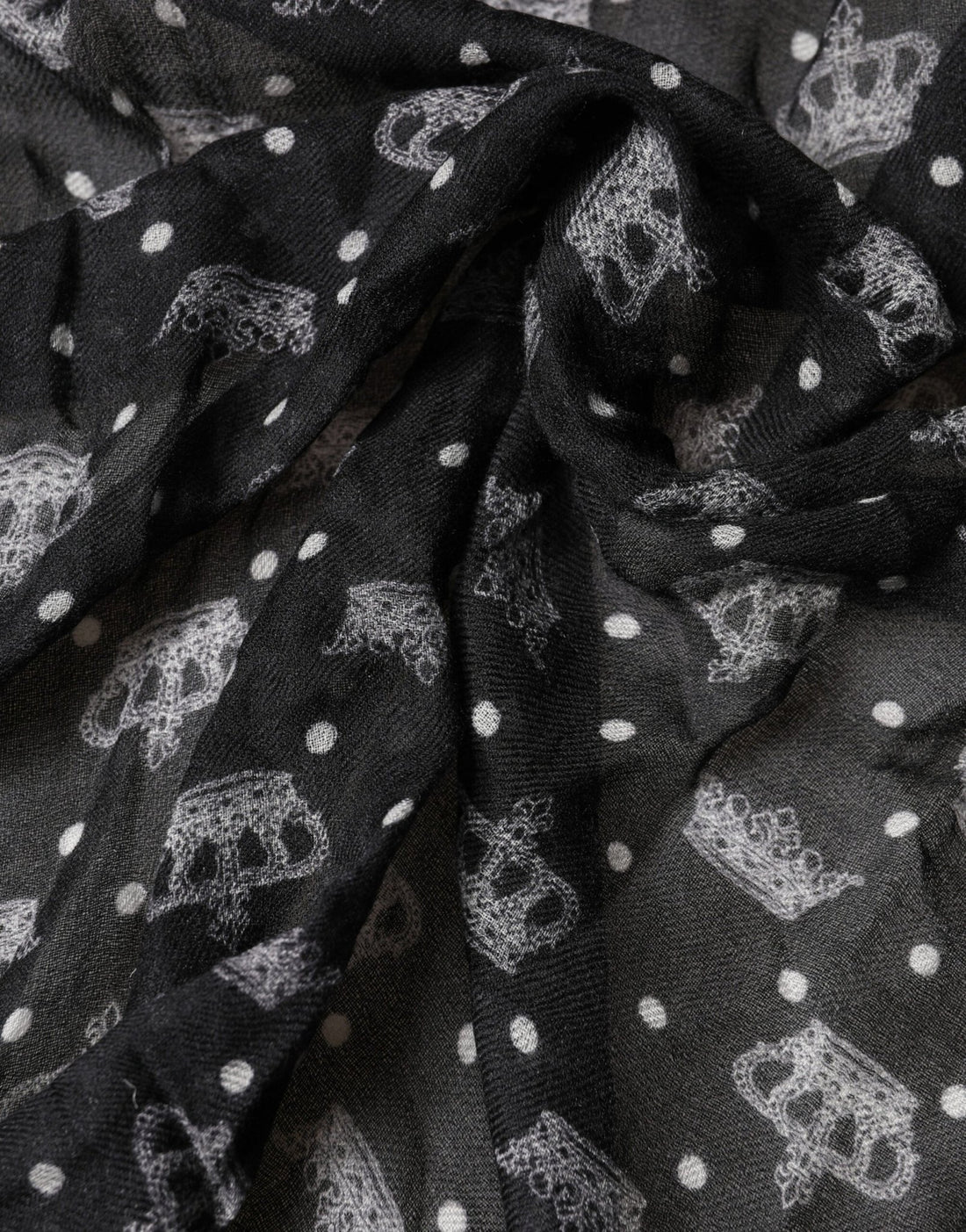 Dolce & Gabbana Black Wool Crown Print Fringe Neck Wrap 180cm x 65cm Scarf - RIMODA