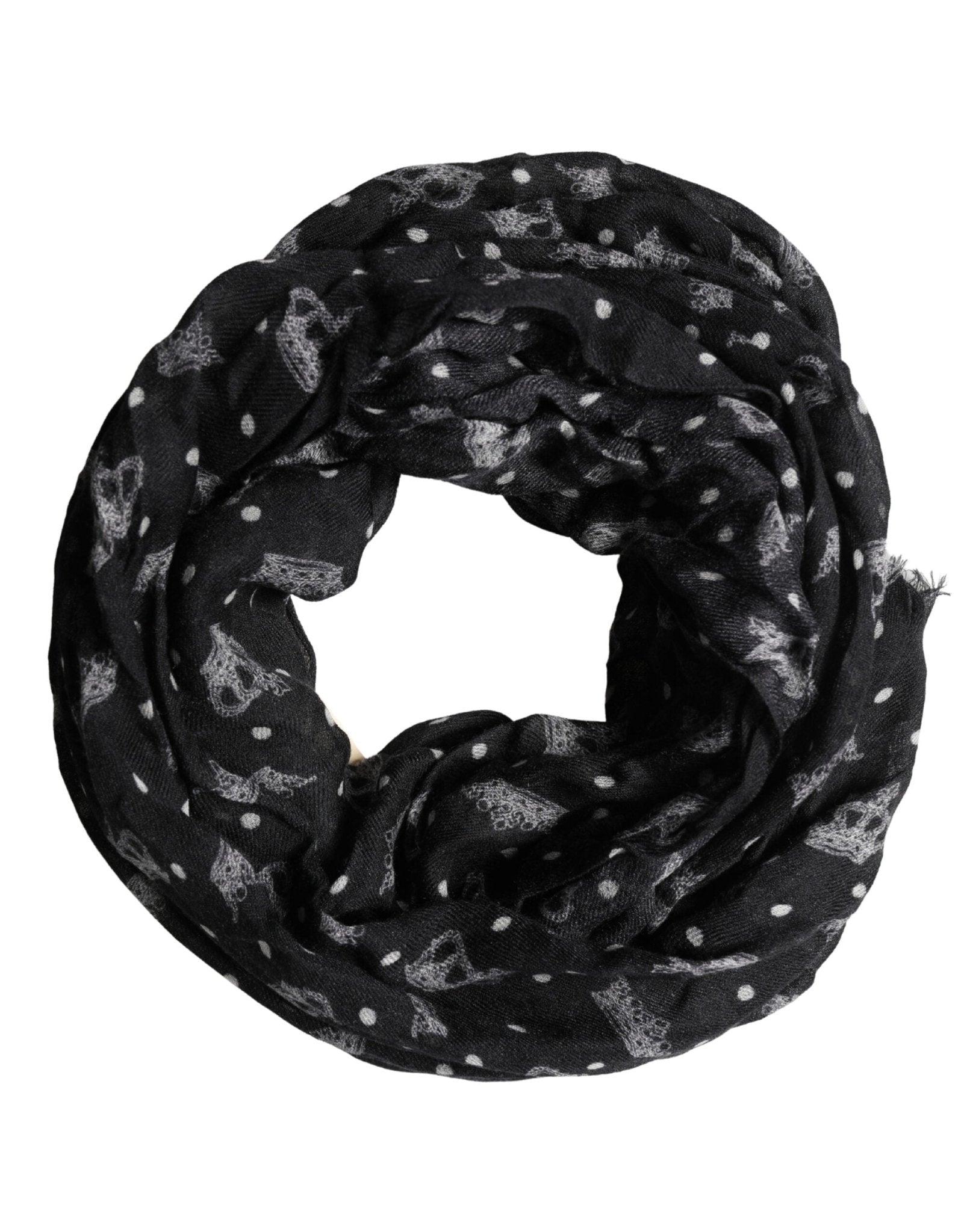 Dolce & Gabbana Black Wool Crown Print Fringe Neck Wrap 180cm x 65cm Scarf - RIMODA