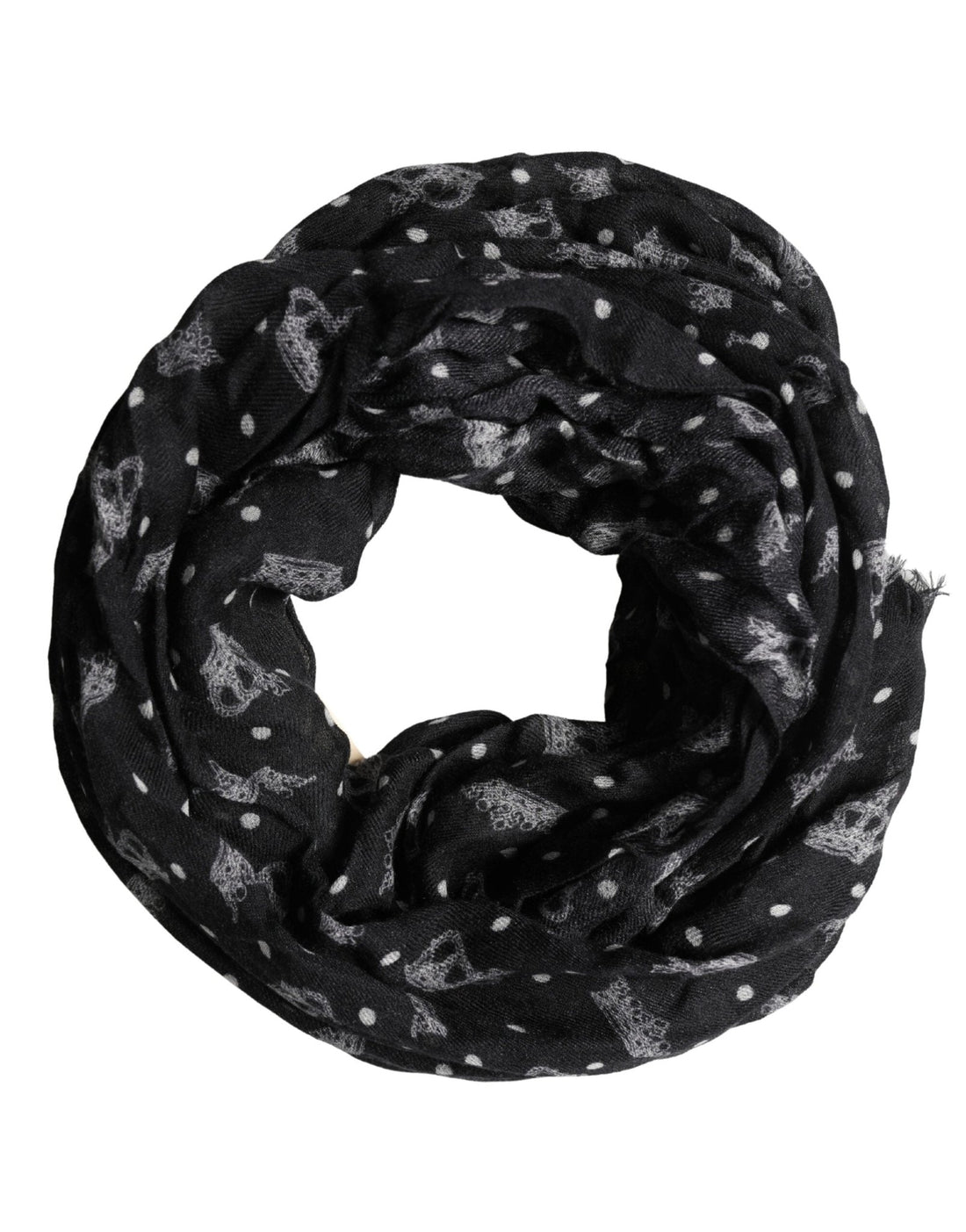 Dolce & Gabbana Black Wool Crown Print Fringe Neck Wrap 180cm x 65cm Scarf - RIMODA
