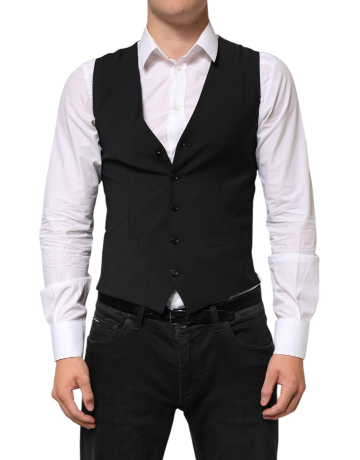 Dolce & Gabbana Black Wool Dress Formal Men Waistcoat Vest - RIMODA