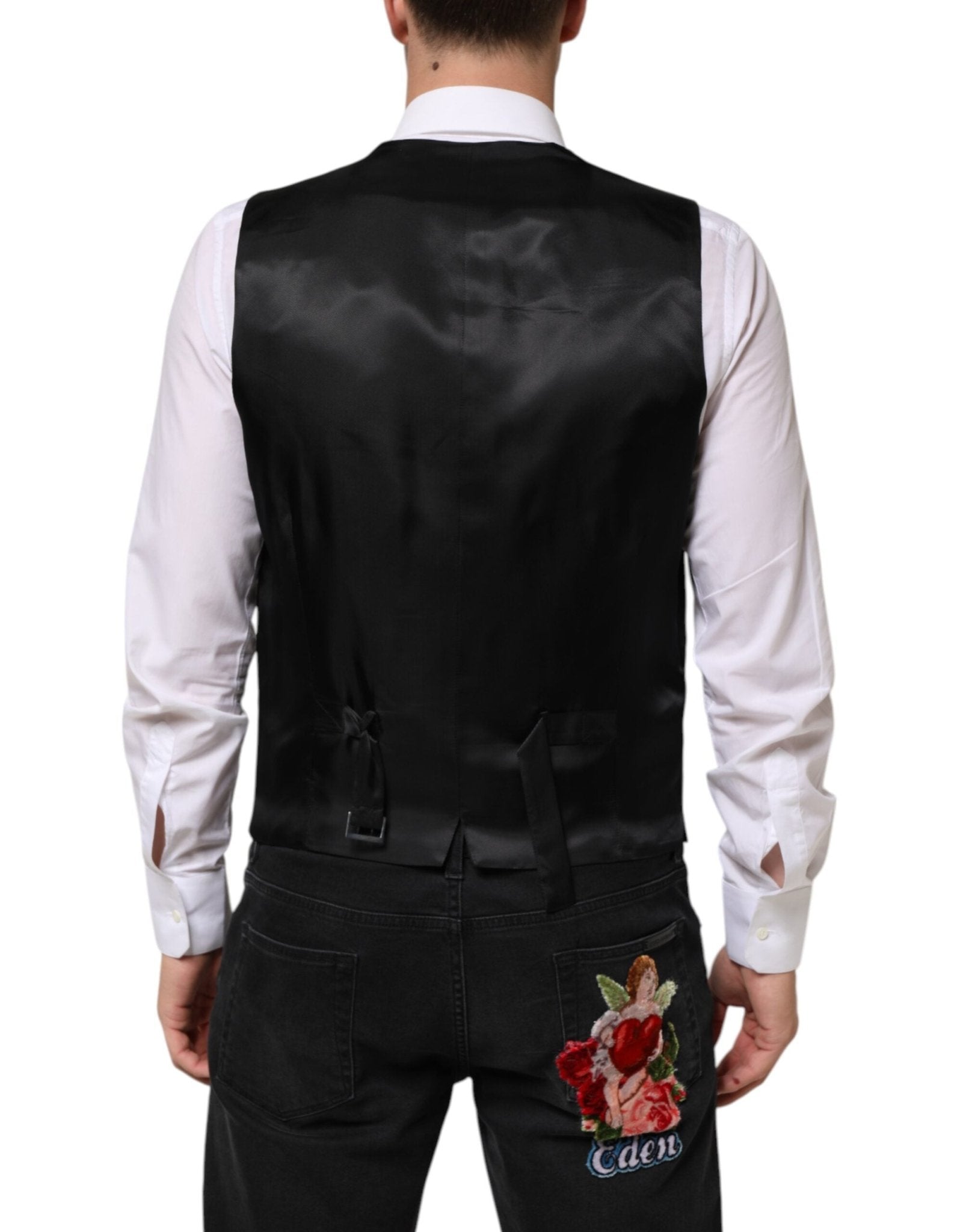 Dolce & Gabbana Black Wool Dress Formal Men Waistcoat Vest - RIMODA