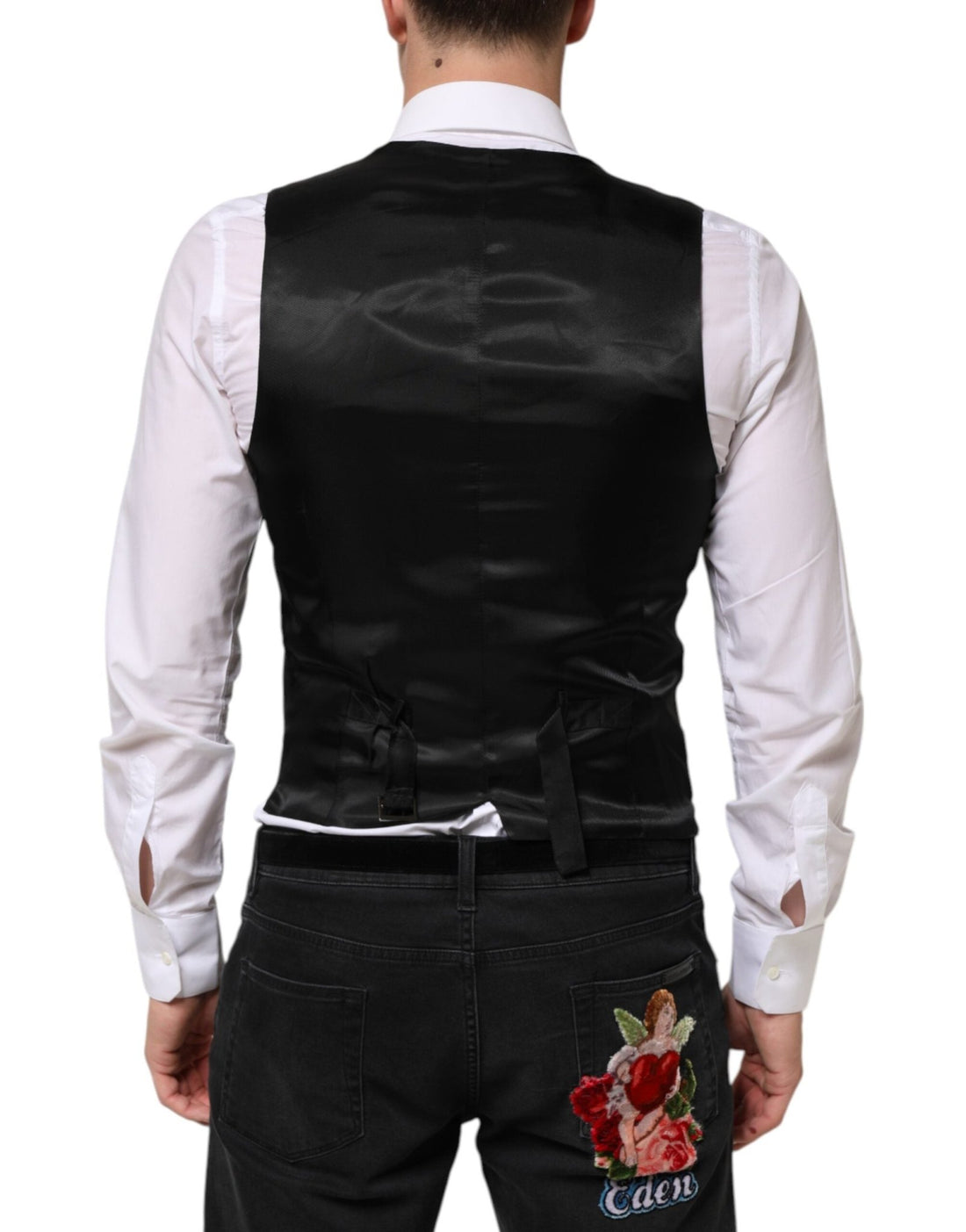 Dolce & Gabbana Black Wool Dress Formal Men Waistcoat Vest - RIMODA