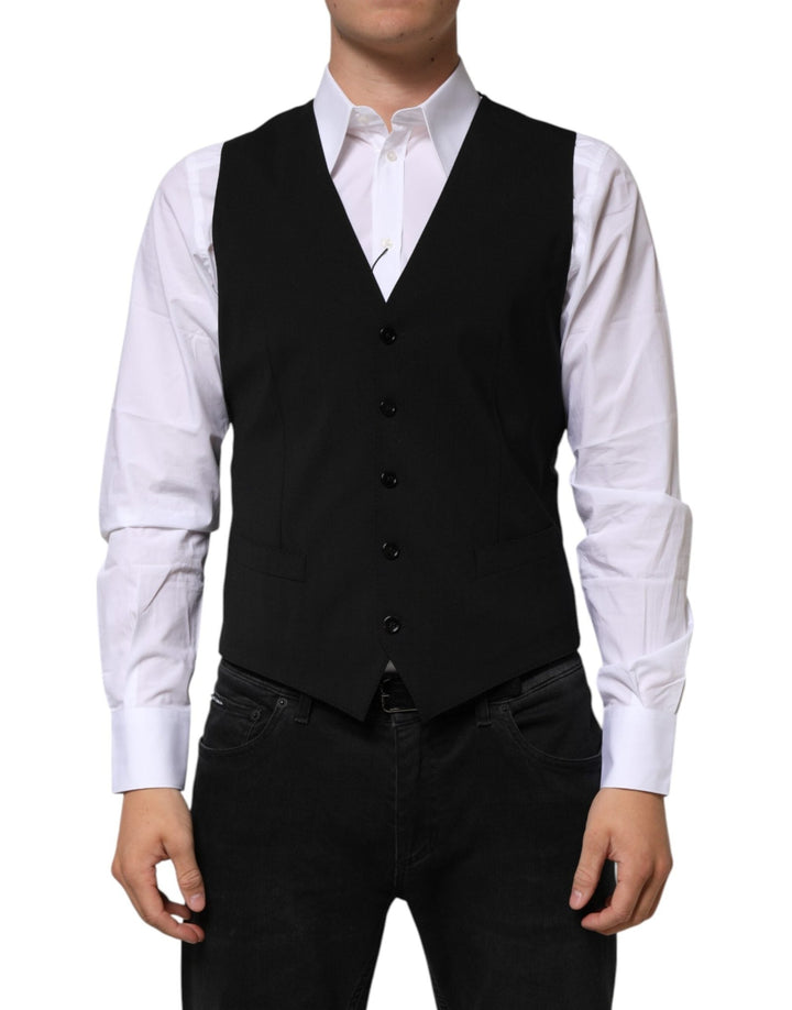 Dolce & Gabbana Black Wool Dress Formal Men Waistcoat Vest - RIMODA