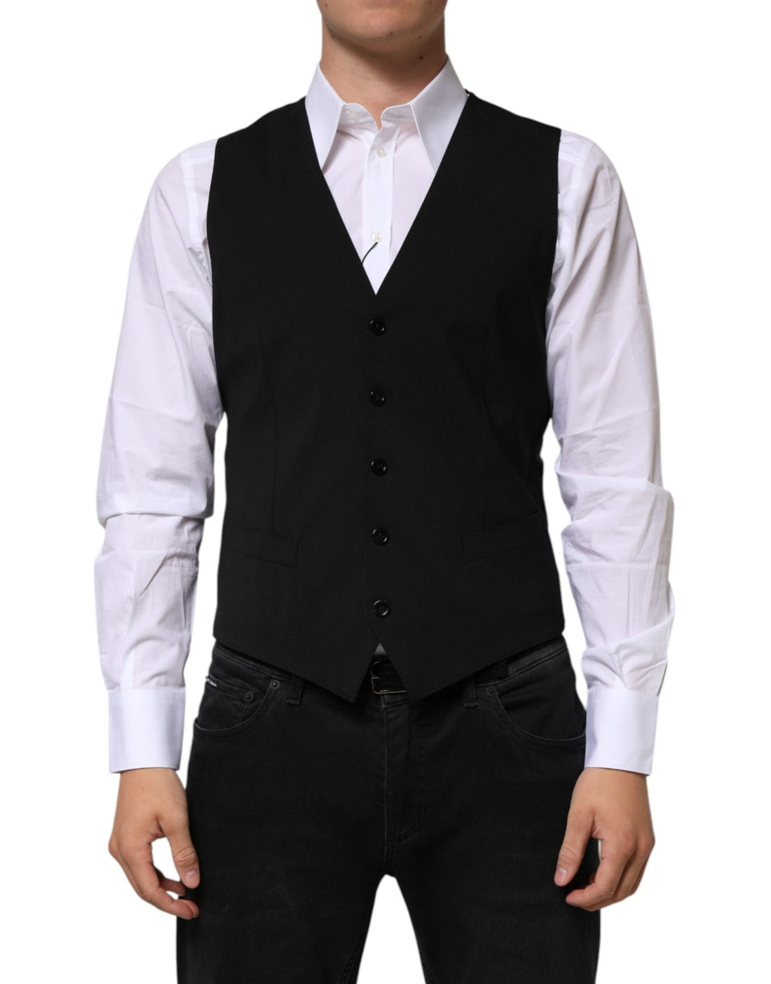Dolce & Gabbana Black Wool Dress Formal Men Waistcoat Vest - RIMODA