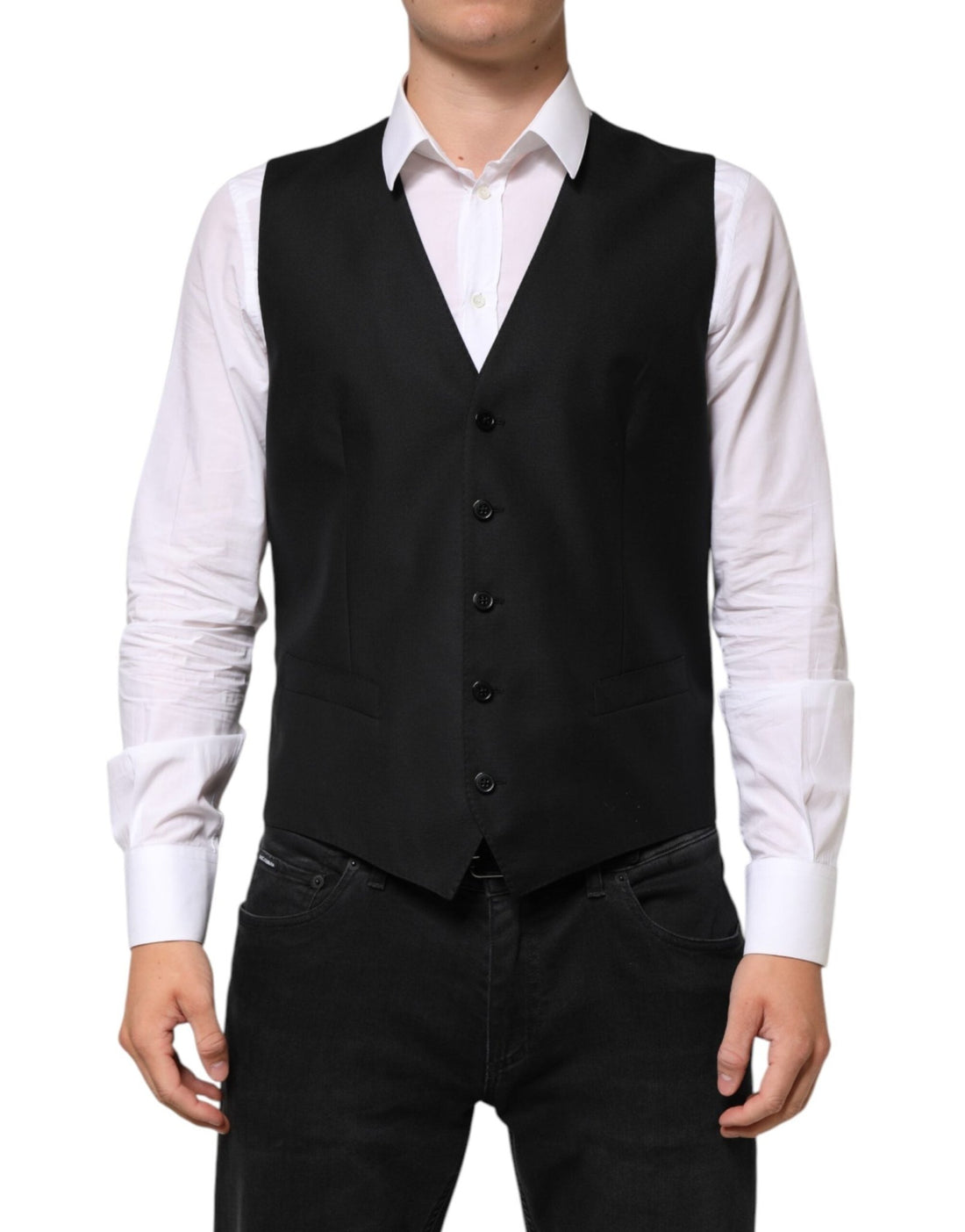 Dolce & Gabbana Black Wool Dress Formal Men Waistcoat Vest - RIMODA