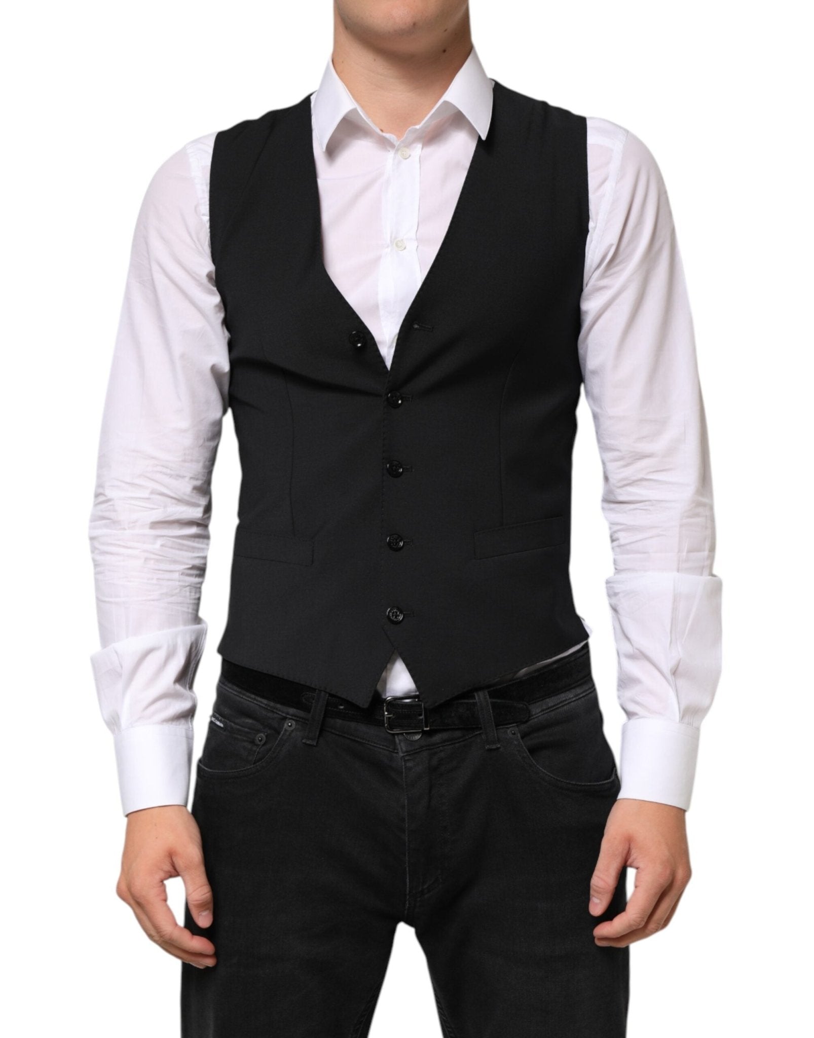 Dolce & Gabbana Black Wool Dress Formal Men Waistcoat Vest - RIMODA