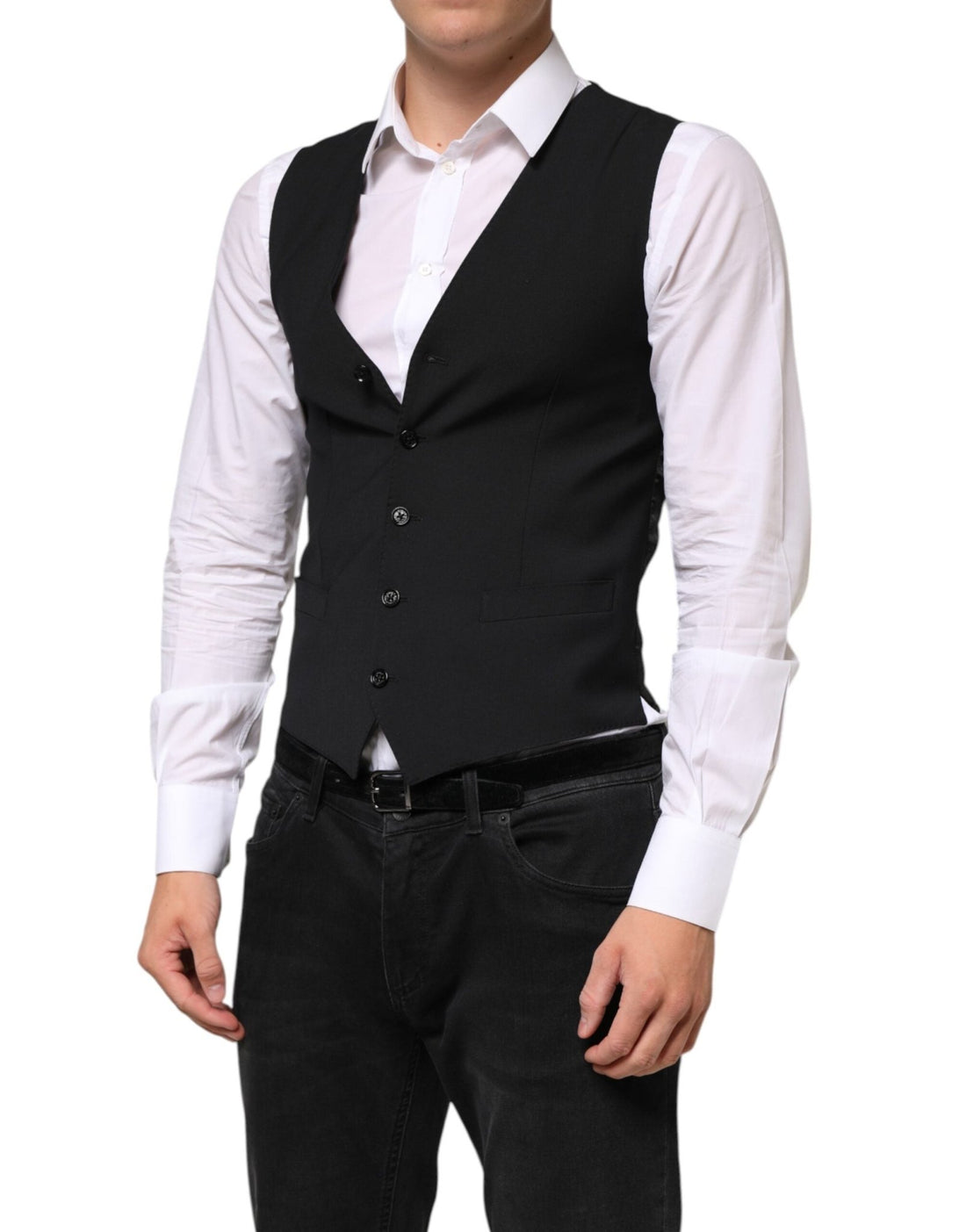 Dolce & Gabbana Black Wool Dress Formal Men Waistcoat Vest - RIMODA