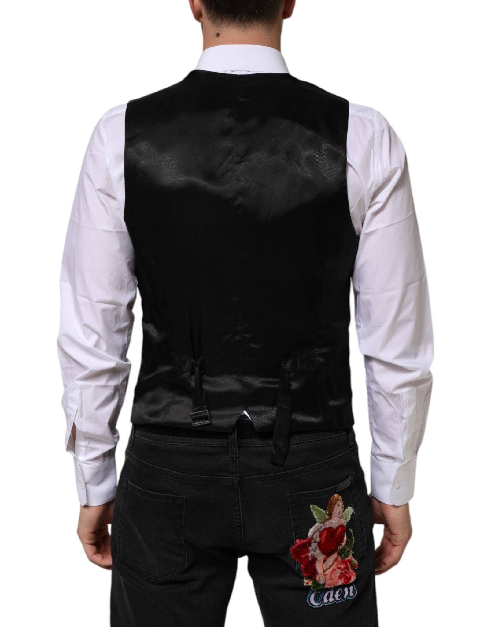 Dolce & Gabbana Black Wool Dress Formal Men Waistcoat Vest - RIMODA