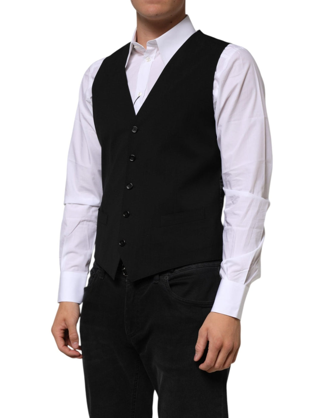 Dolce & Gabbana Black Wool Dress Formal Men Waistcoat Vest - RIMODA