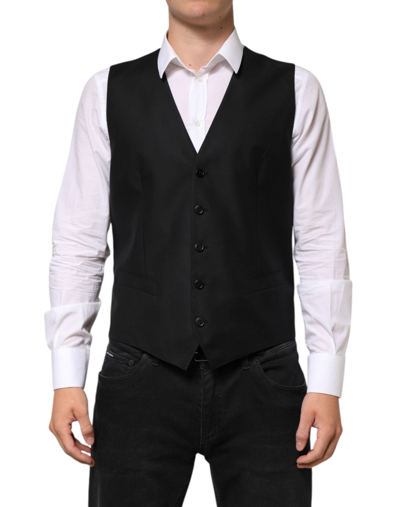 Dolce & Gabbana Black Wool Dress Formal Men Waistcoat Vest - RIMODA