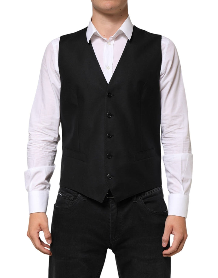 Dolce & Gabbana Black Wool Dress Formal Men Waistcoat Vest - RIMODA