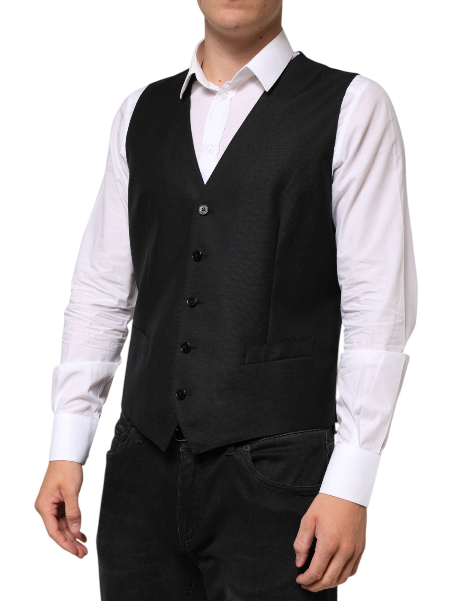 Dolce & Gabbana Black Wool Dress Formal Men Waistcoat Vest - RIMODA