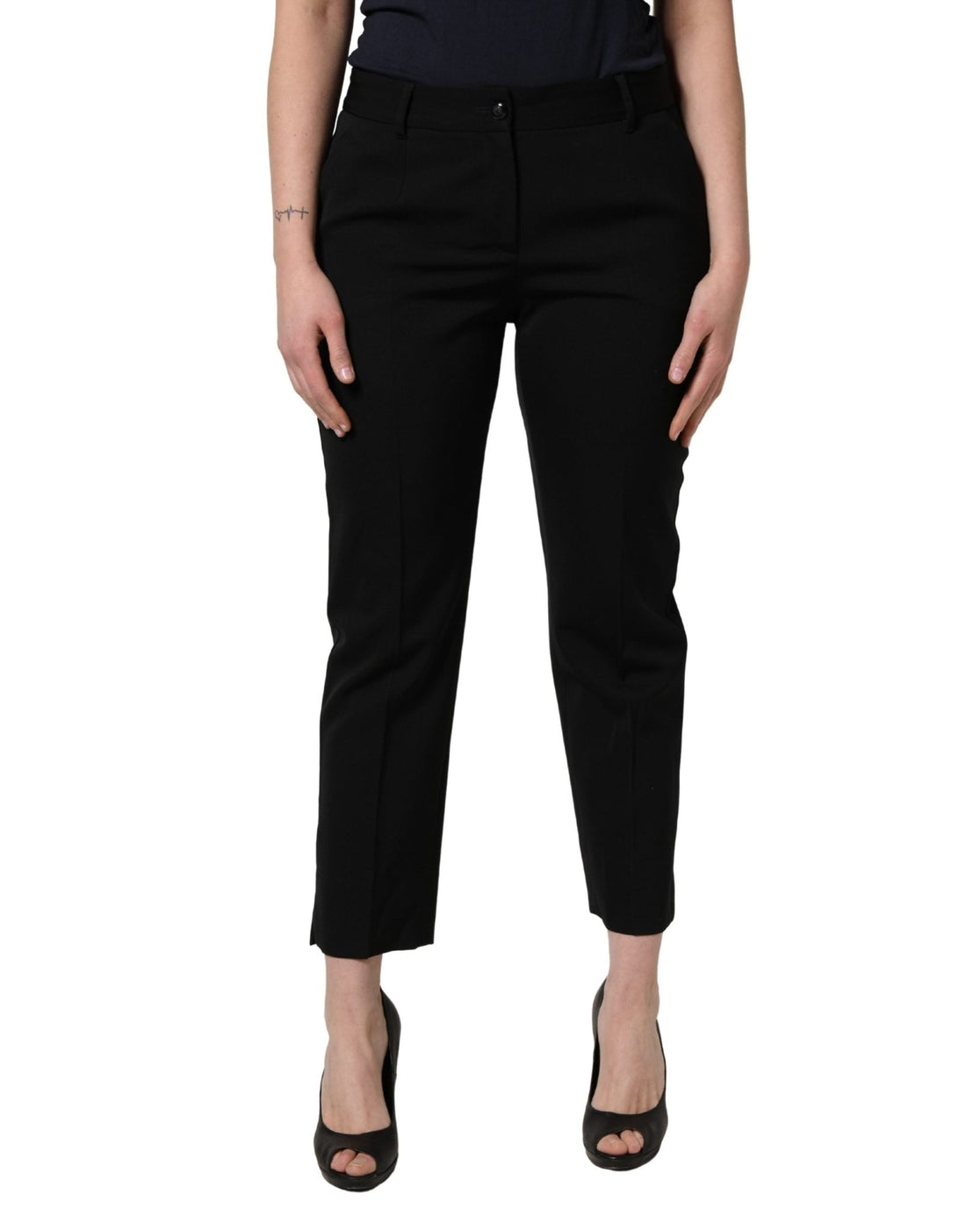 Dolce & Gabbana Black Wool High Waist Cropped Tapered Pants - RIMODA