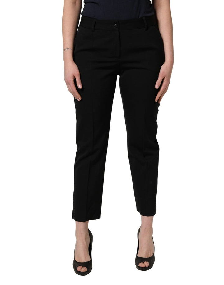Dolce & Gabbana Black Wool High Waist Cropped Tapered Pants - RIMODA