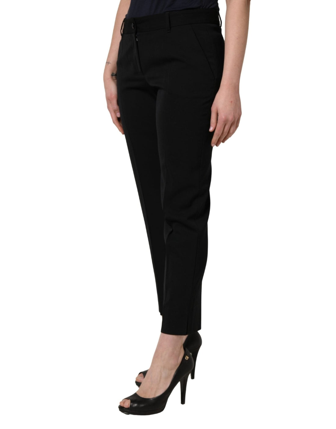 Dolce & Gabbana Black Wool High Waist Cropped Tapered Pants - RIMODA