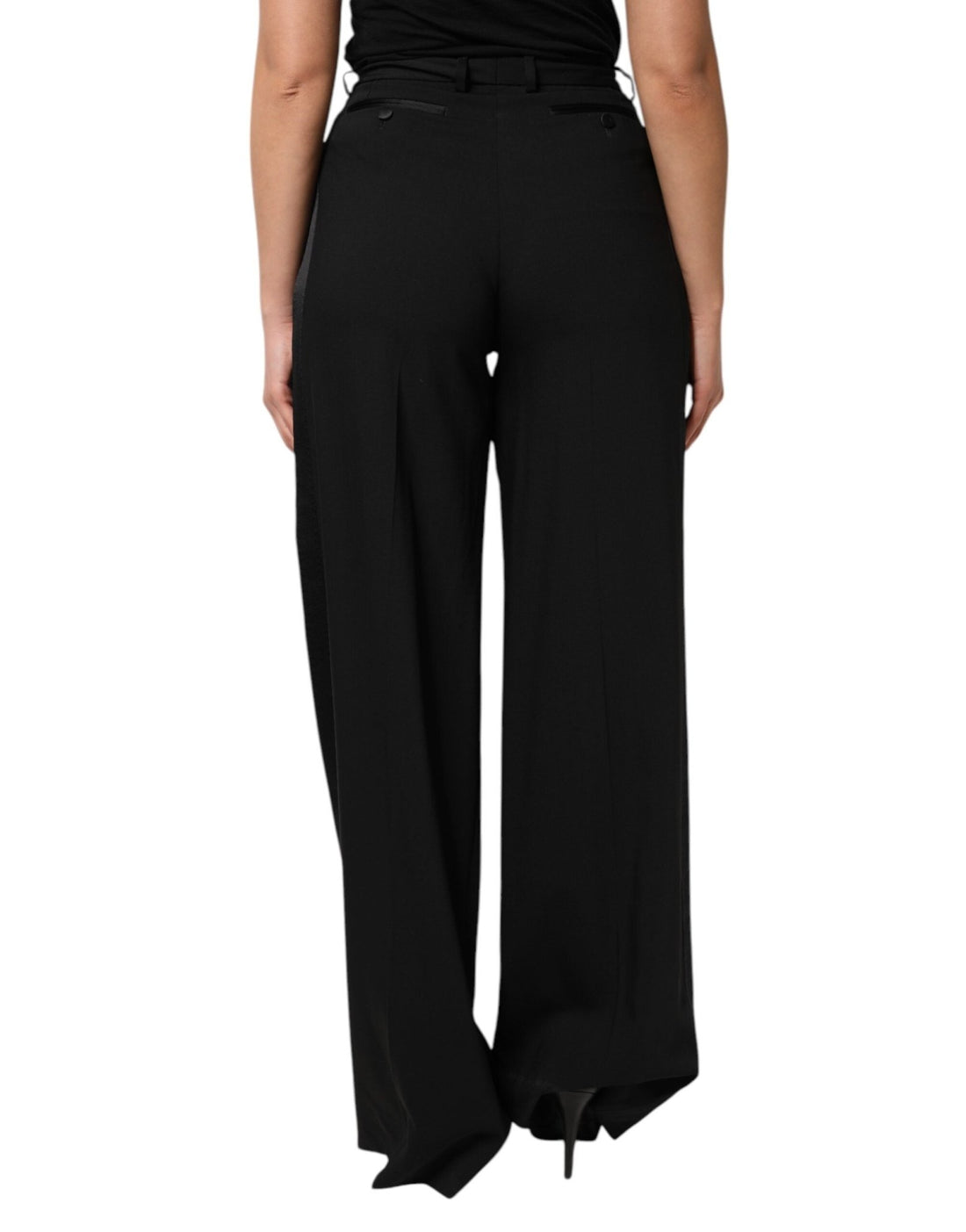 Dolce & Gabbana Black Wool High Waist Wide Leg Pants - RIMODA