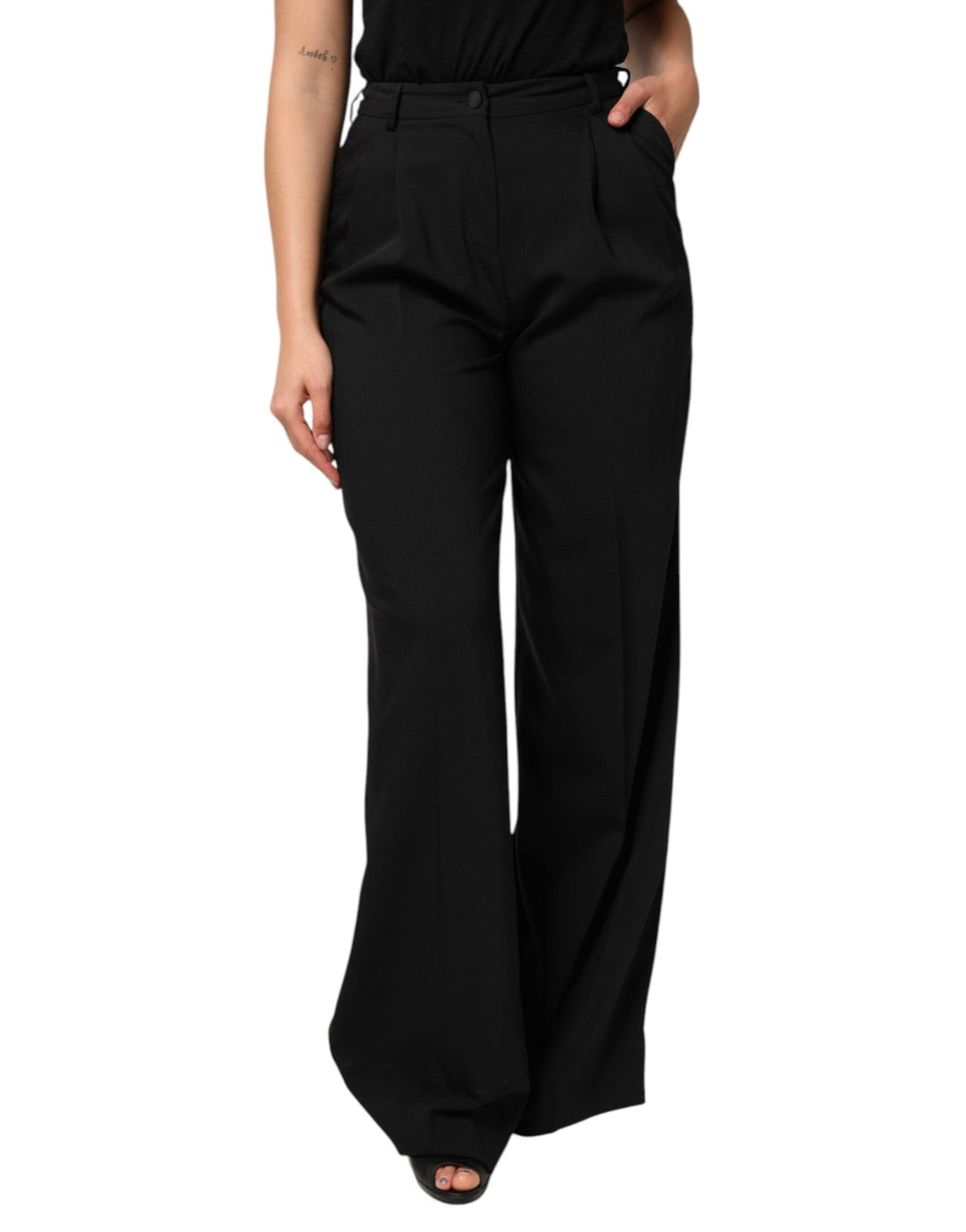 Dolce & Gabbana Black Wool High Waist Wide Leg Pants - RIMODA
