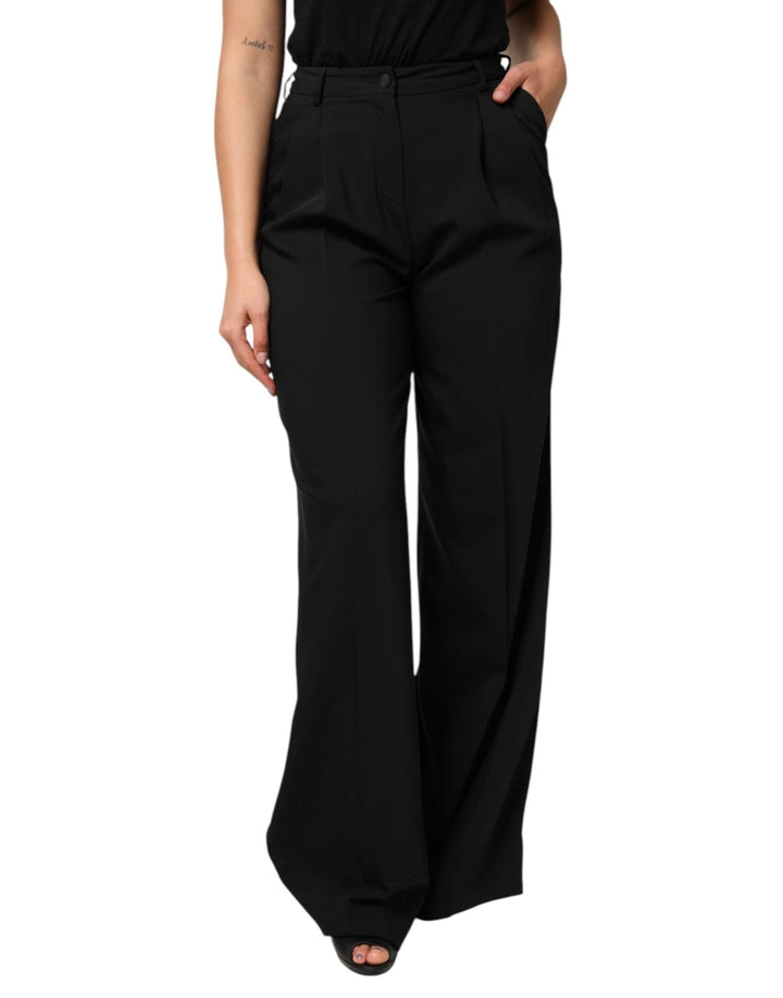 Dolce & Gabbana Black Wool High Waist Wide Leg Pants - RIMODA