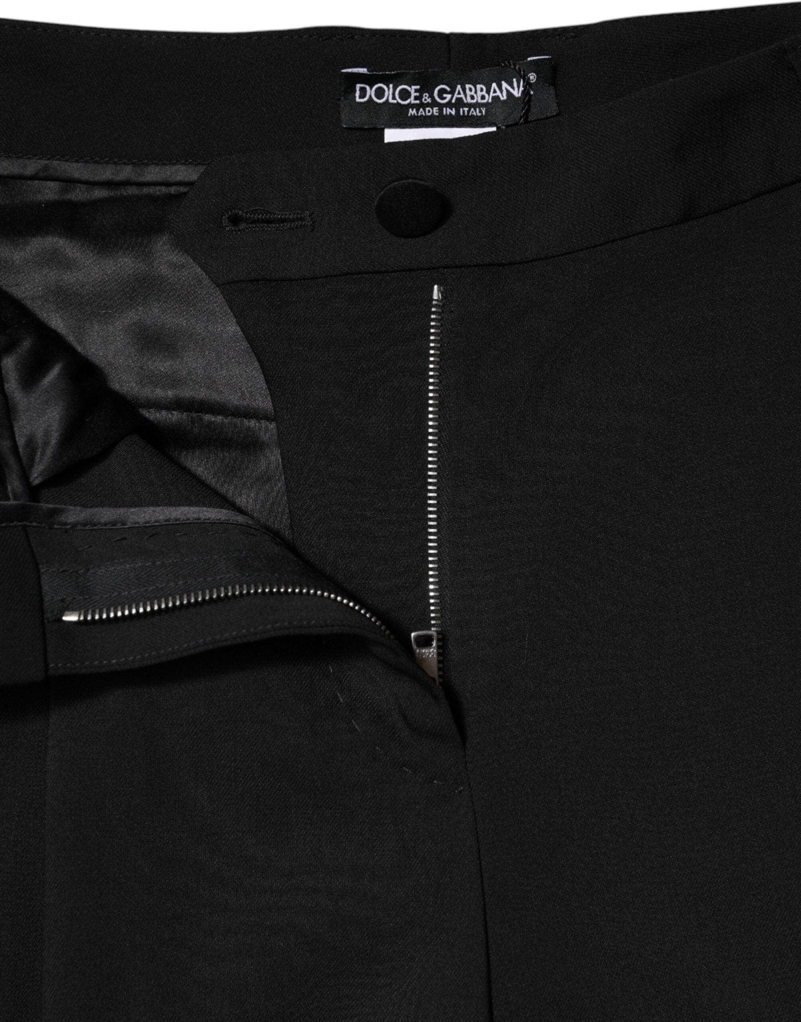 Dolce & Gabbana Black Wool High Waist Wide Leg Pants - RIMODA