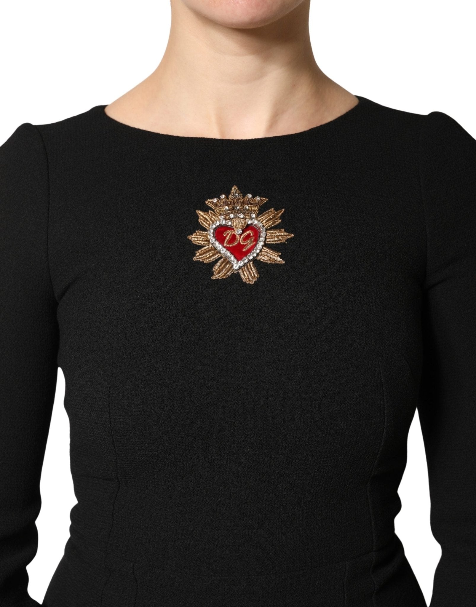 Dolce & Gabbana Black Wool Sacred Heart Patch Midi Dress - RIMODA