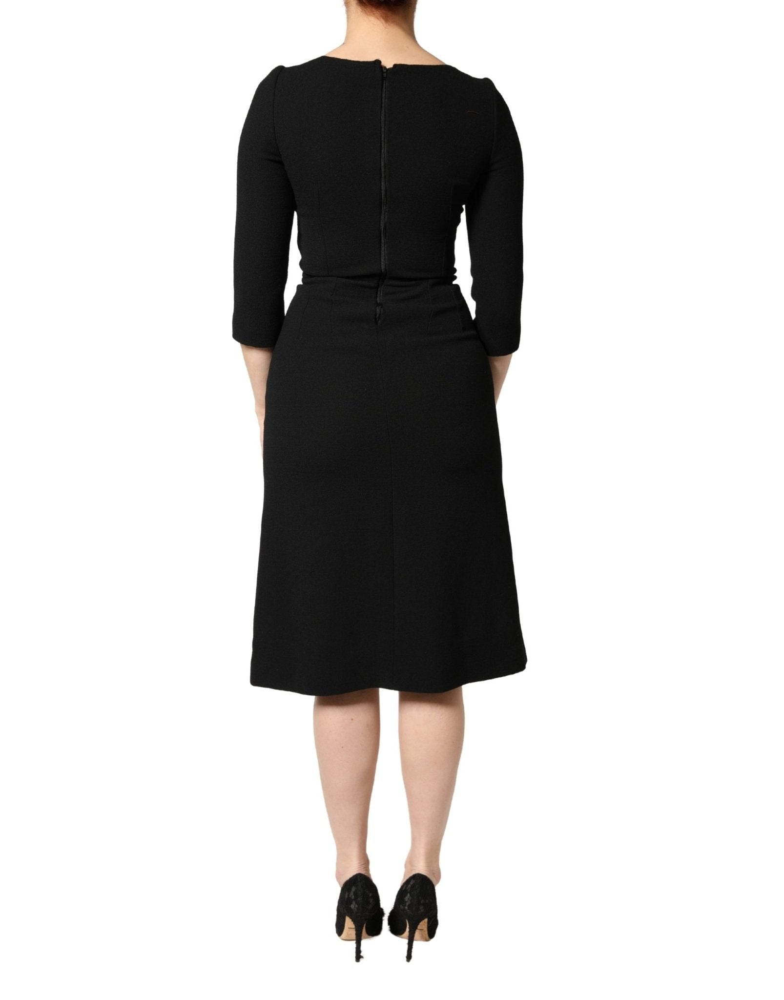 Dolce & Gabbana Black Wool Sacred Heart Patch Midi Dress - RIMODA