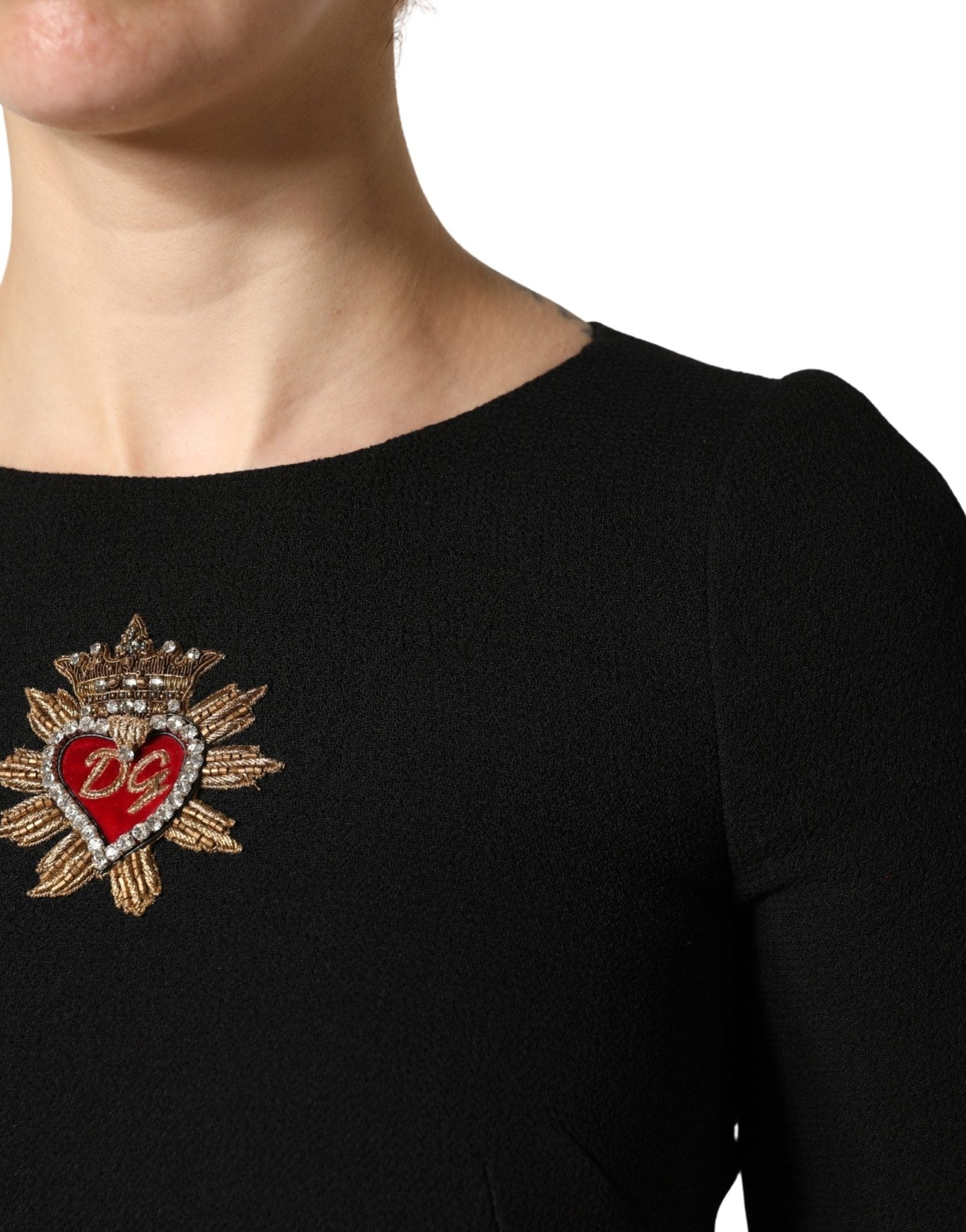 Dolce & Gabbana Black Wool Sacred Heart Patch Midi Dress - RIMODA