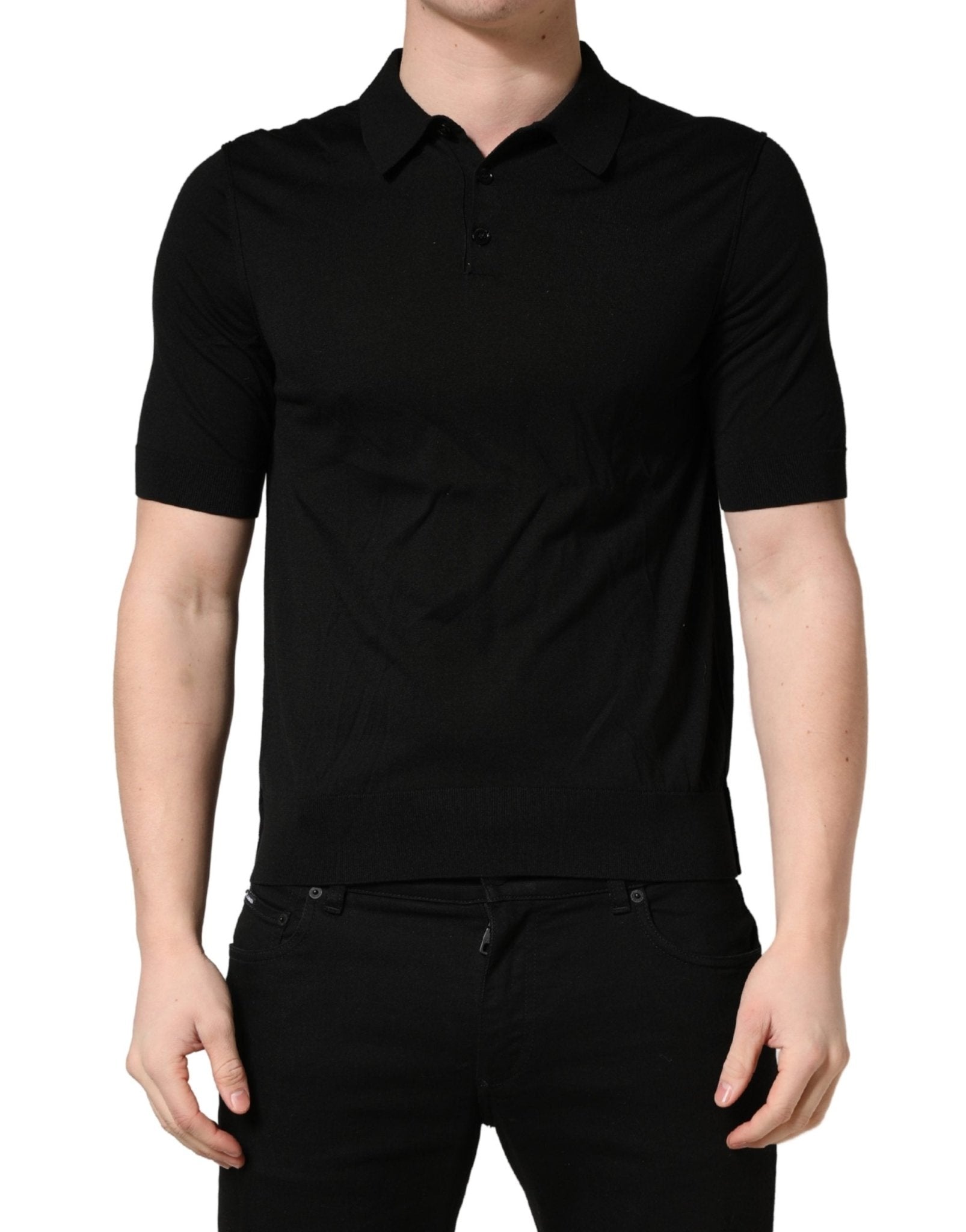 Dolce & Gabbana Black Wool Short Sleeves Men Polo T-shirt - RIMODA