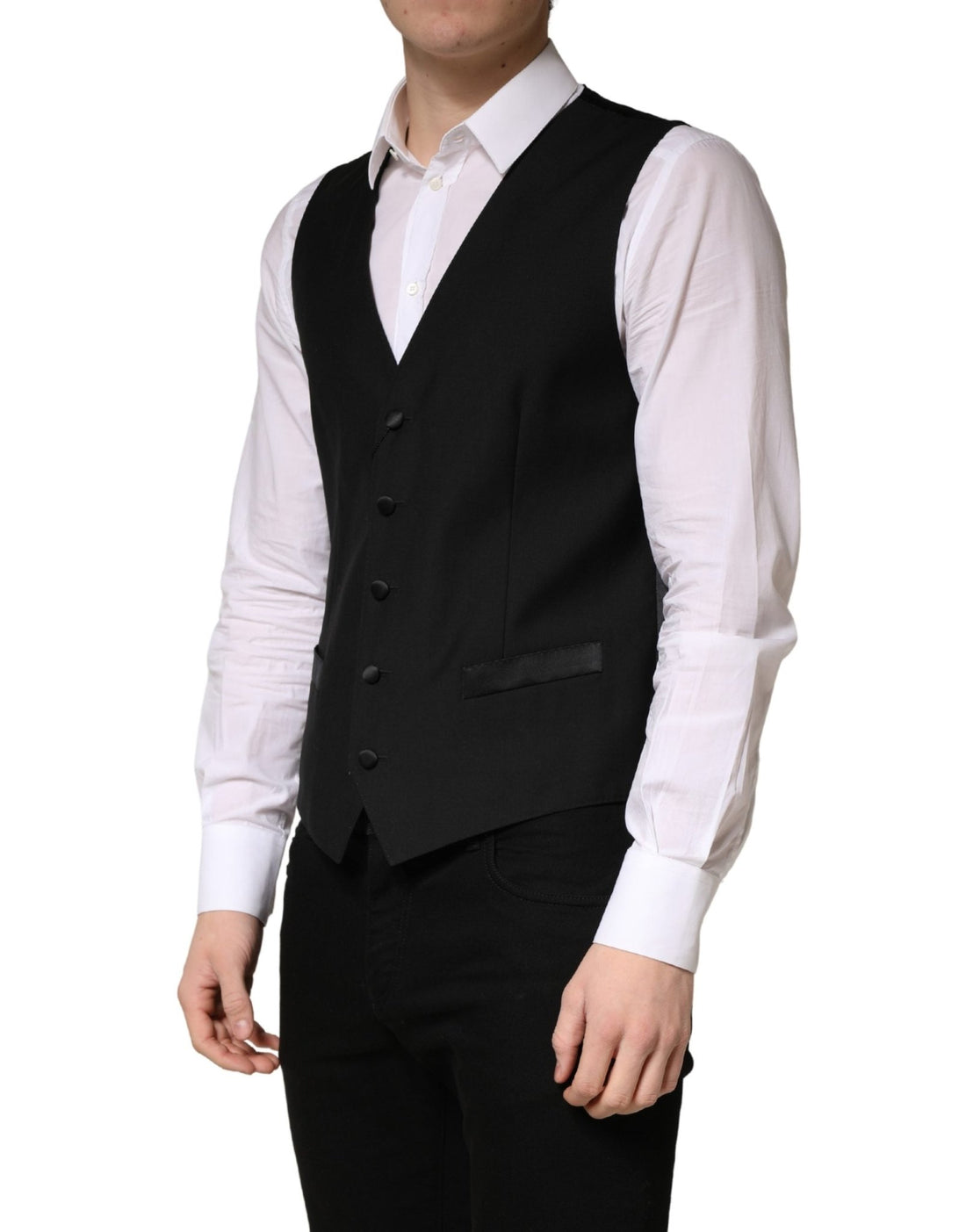 Dolce & Gabbana Black Wool Single Breasted Men Waistcoat Vest - RIMODA