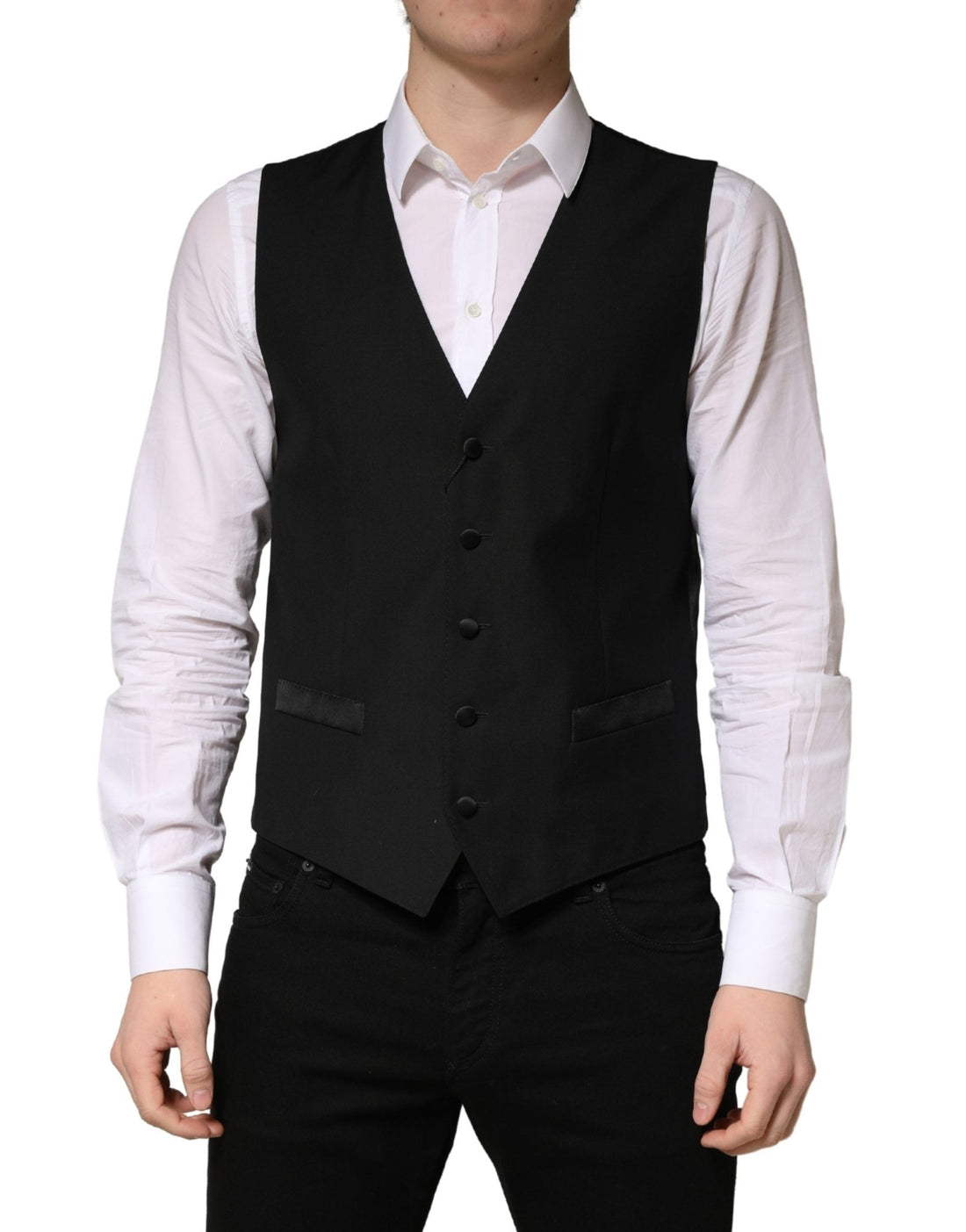 Dolce & Gabbana Black Wool Single Breasted Men Waistcoat Vest - RIMODA