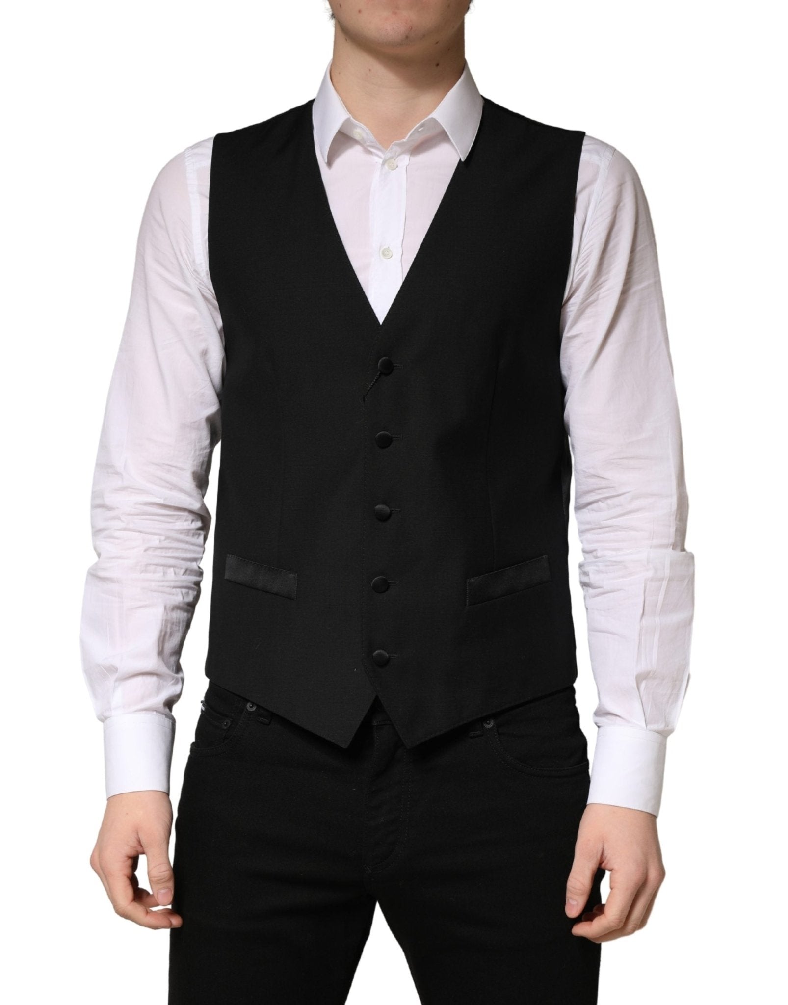 Dolce & Gabbana Black Wool Single Breasted Men Waistcoat Vest - RIMODA
