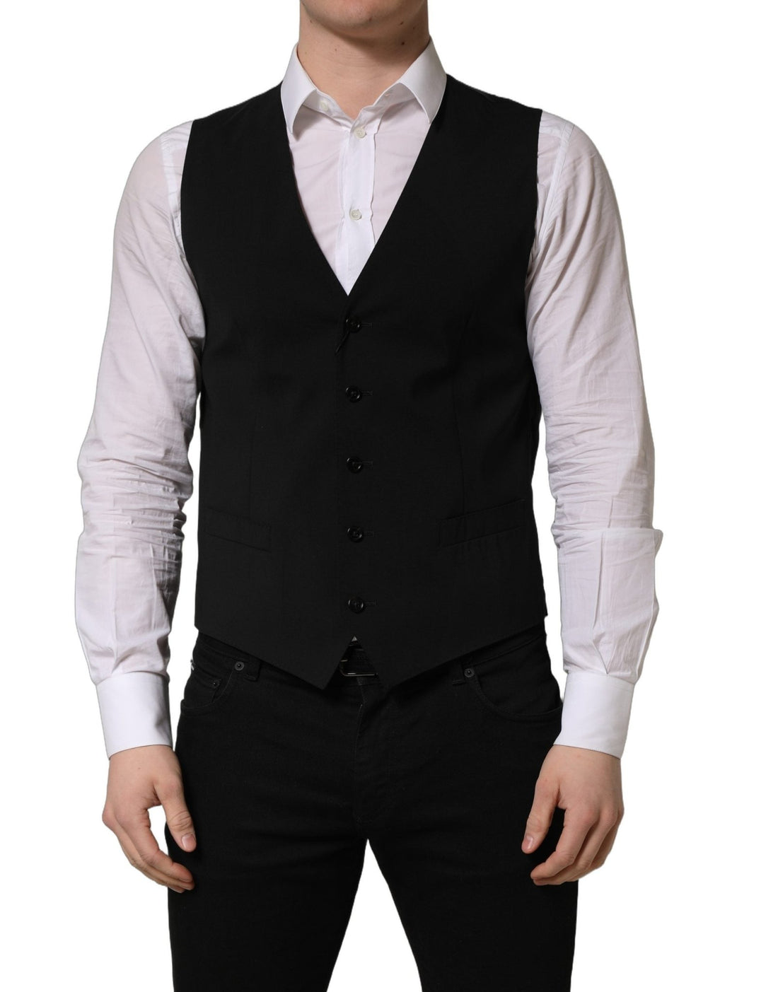 Dolce & Gabbana Black Wool Single Breasted Waistcoat Vest - RIMODA