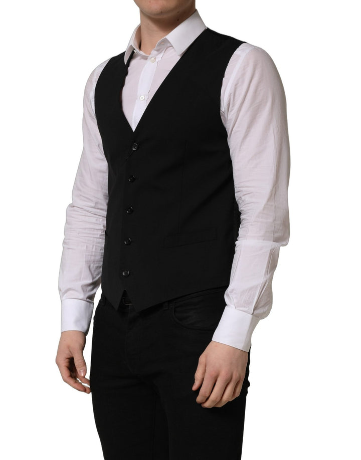 Dolce & Gabbana Black Wool Single Breasted Waistcoat Vest - RIMODA