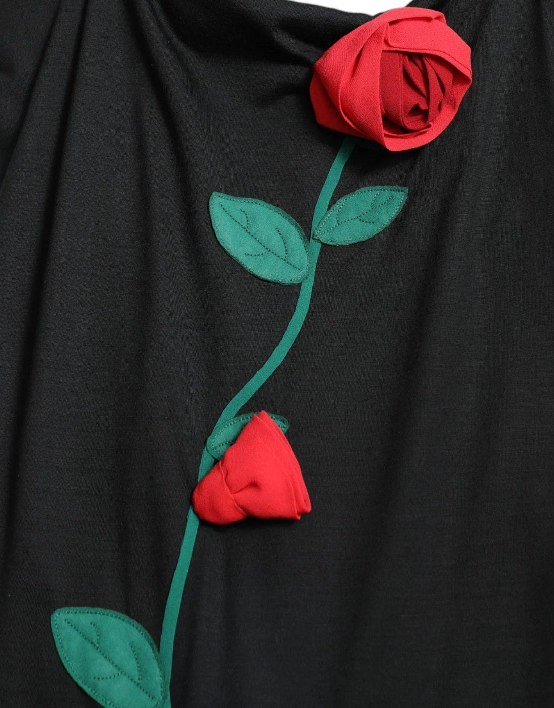 Dolce & Gabbana Black Wool Sleeveless Rose Applique Dress - RIMODA