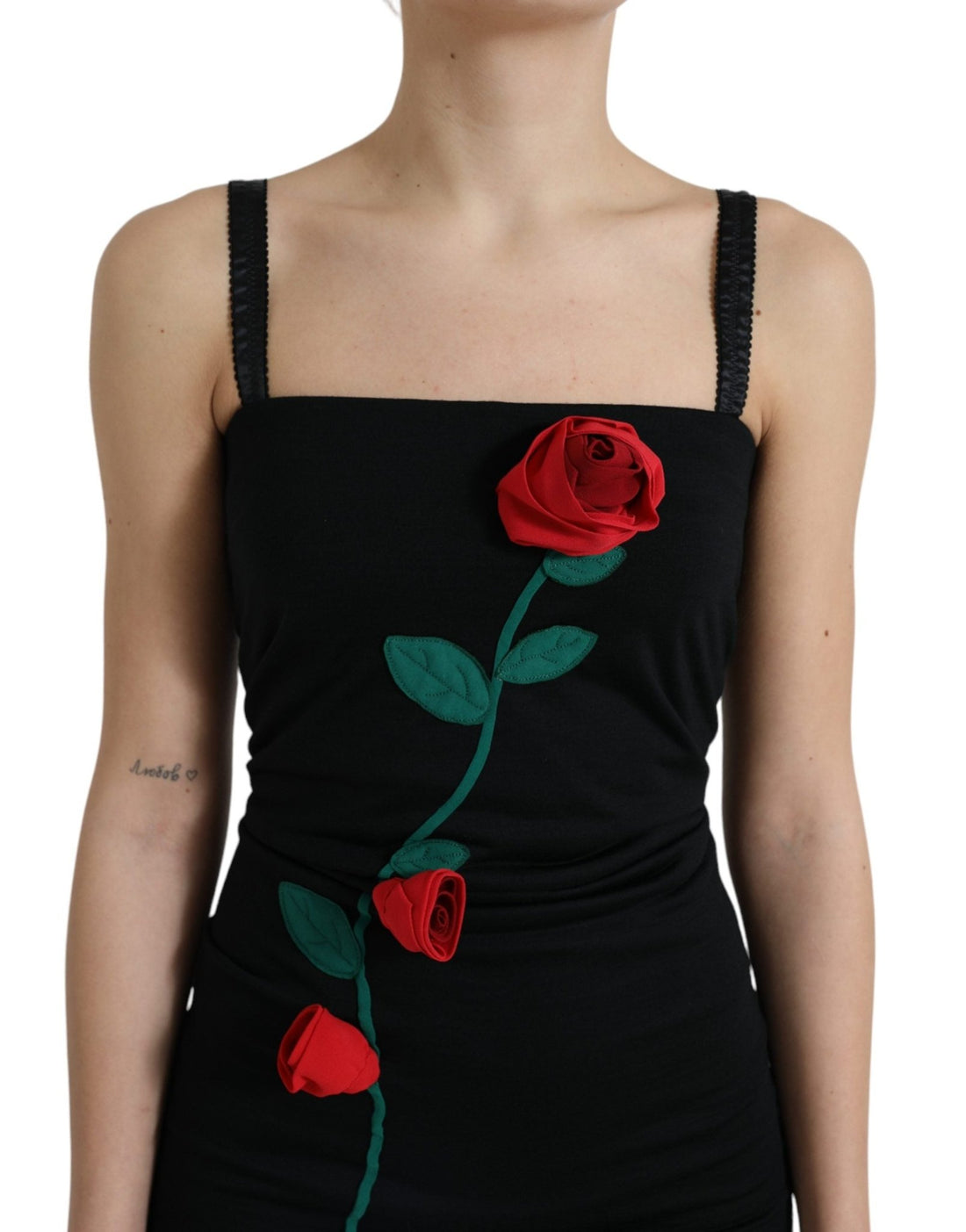Dolce & Gabbana Black Wool Sleeveless Rose Applique Dress - RIMODA