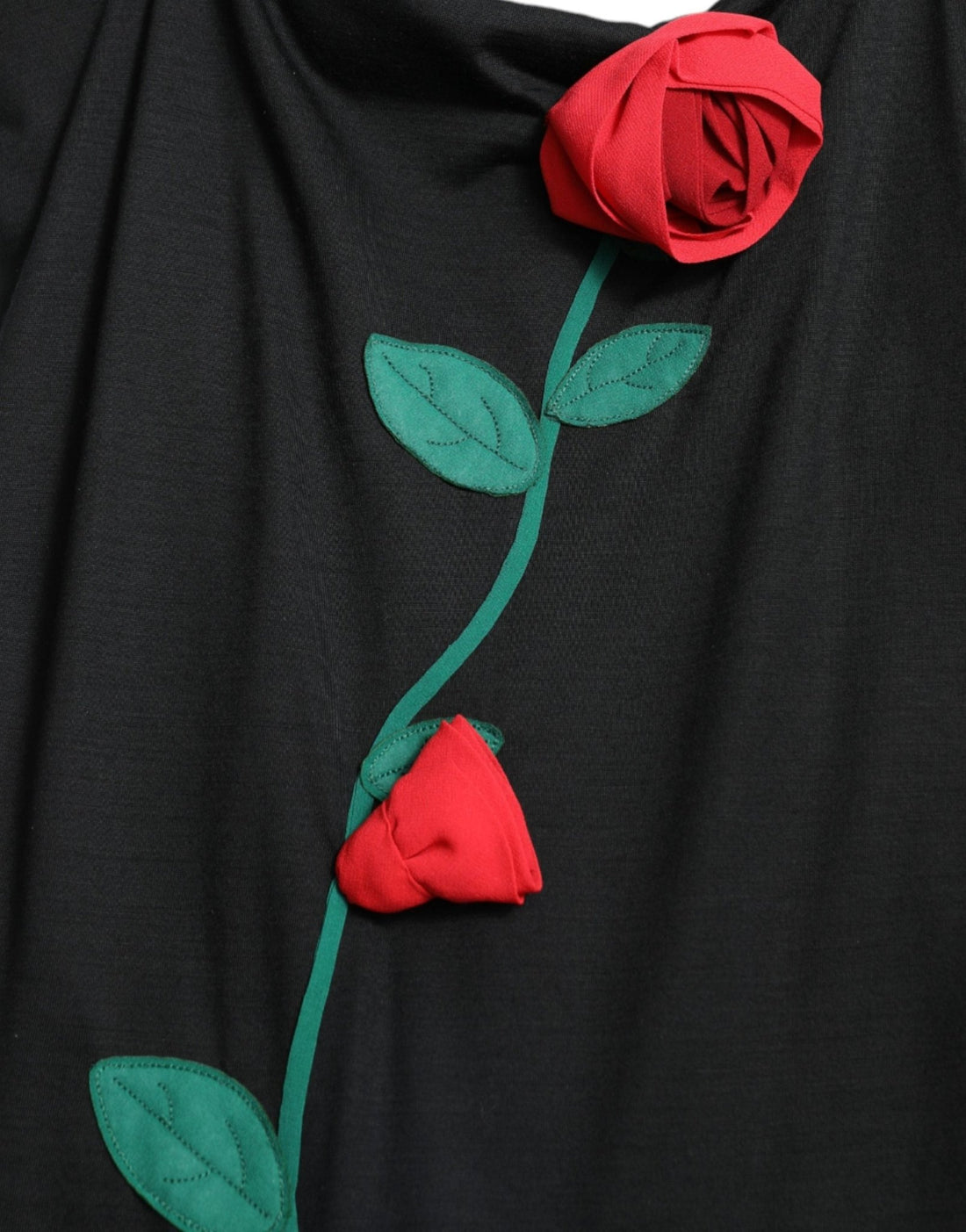 Dolce & Gabbana Black Wool Sleeveless Rose Applique Dress - RIMODA